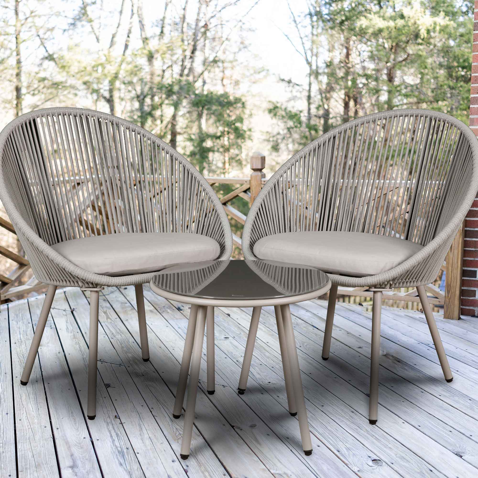 Como 3-Piece Steel Bistro Set with Tempered Glass Top - Outdoor Patio Dining Set in Modern Gray for Garden, Balcony, and Backyard Relaxation