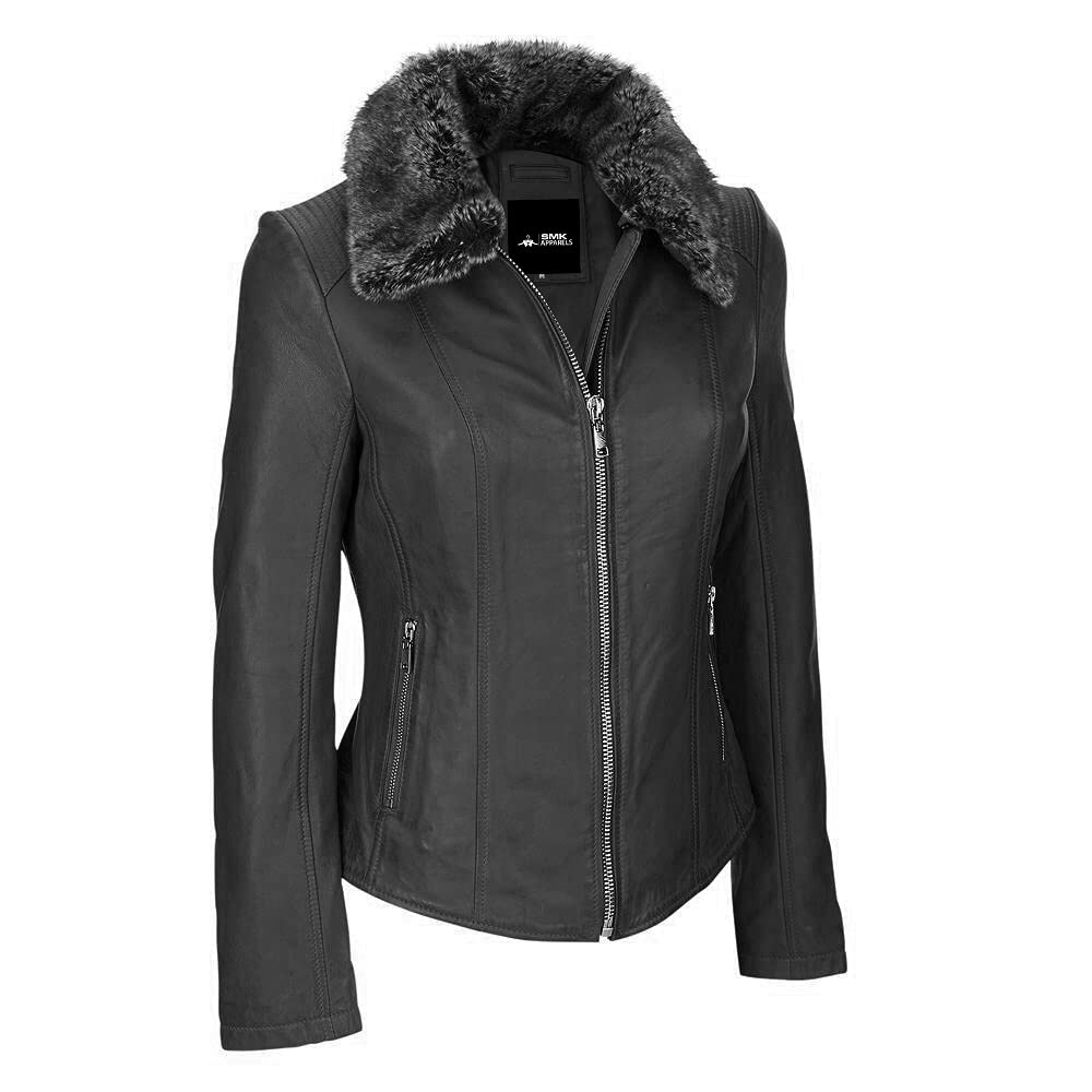 Stylish Black Faux Leather Jacket with Furry Collar for Women | Vegan Leather Coat | Perfect for Fall Fashion, Night Out & Casual Wear