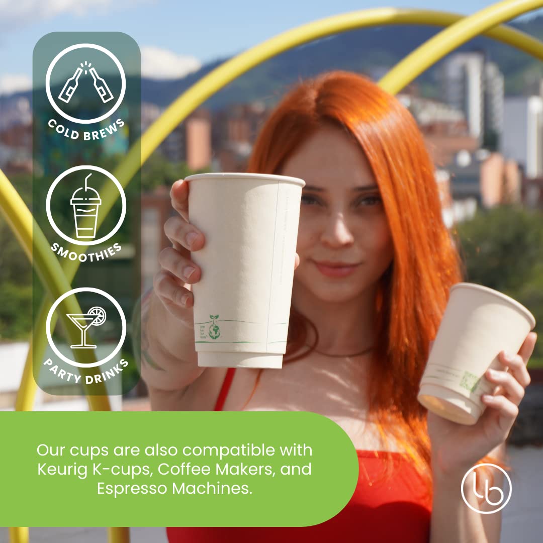 Certified Compostable 16oz Coffee Cups with Lids - 75 Pack | Eco-Friendly Bagasse Coffee Cups with Stirrers & Sleeves | Perfect for Coffee Shops, Offices & Sustainable Events