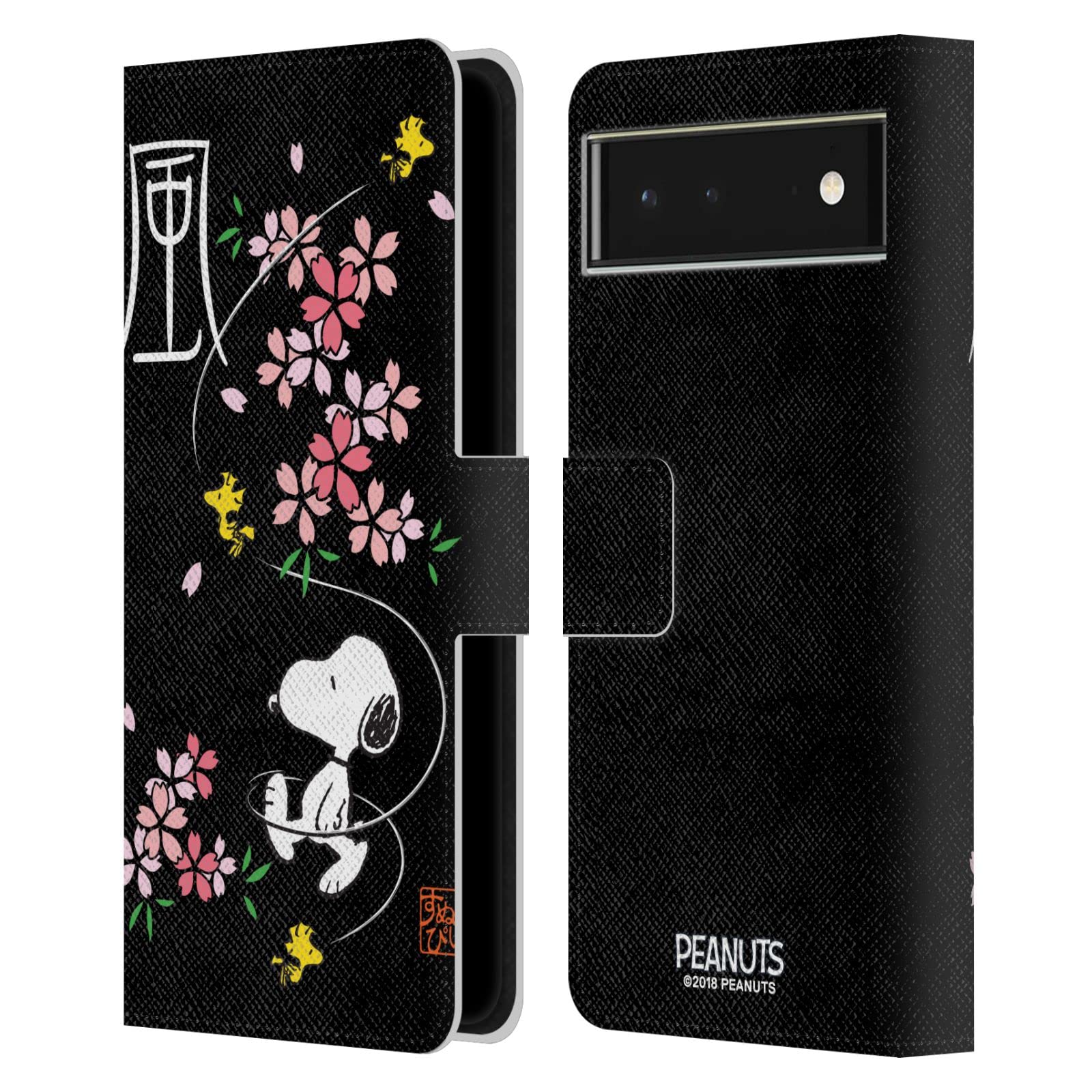 Peanuts Snoopy Leather Wallet Case for Google Pixel 6 - Cherry Blossom Design for Travel & Daily Use