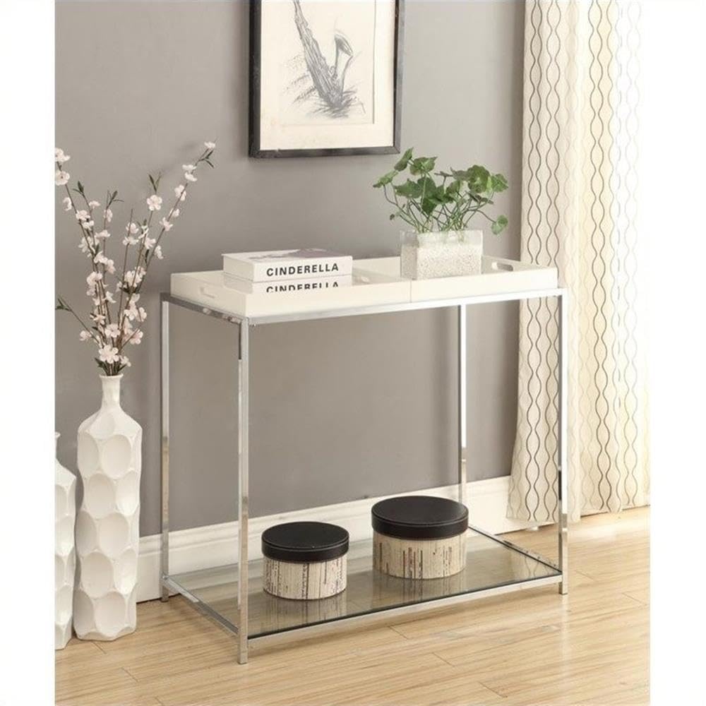 Pemberly Row Modern Clear Glass Console Table with Chrome Metal Finish - Stylish Entryway & Living Room Furniture for Home Decor