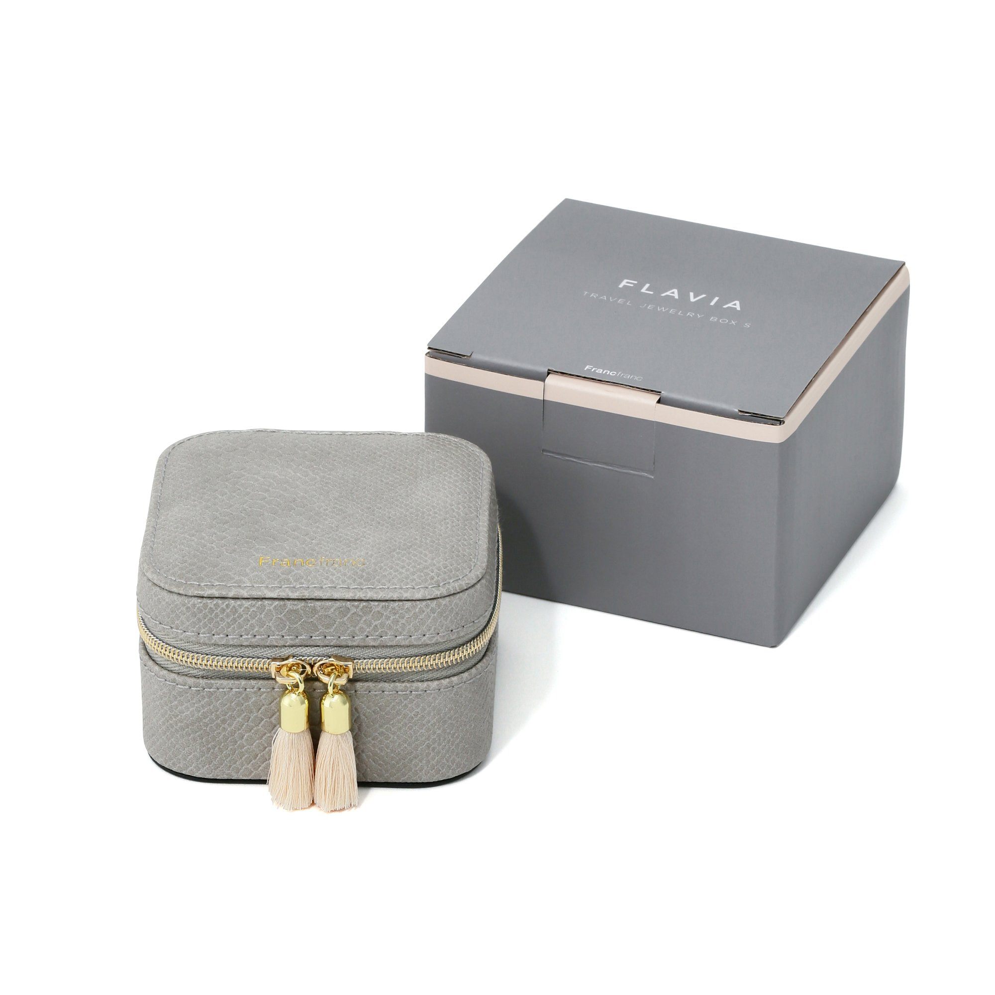 Flavia Travel Jewelry Box Gray - Portable Jewelry Organizer for Necklaces, Rings & Earrings - Perfect for Vacation, Business Trips & Gifts