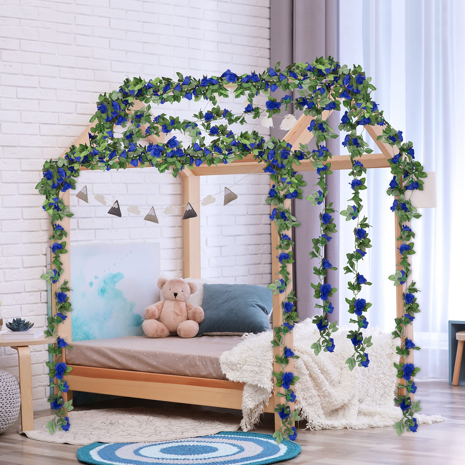 3PCS 7.22Ft Artificial Silk Rose Vine Garland - Blue Hanging Flowers for Wedding, Baby Shower, Home & Outdoor Decor - Perfect for Party, Garden, and Indoor Decoration