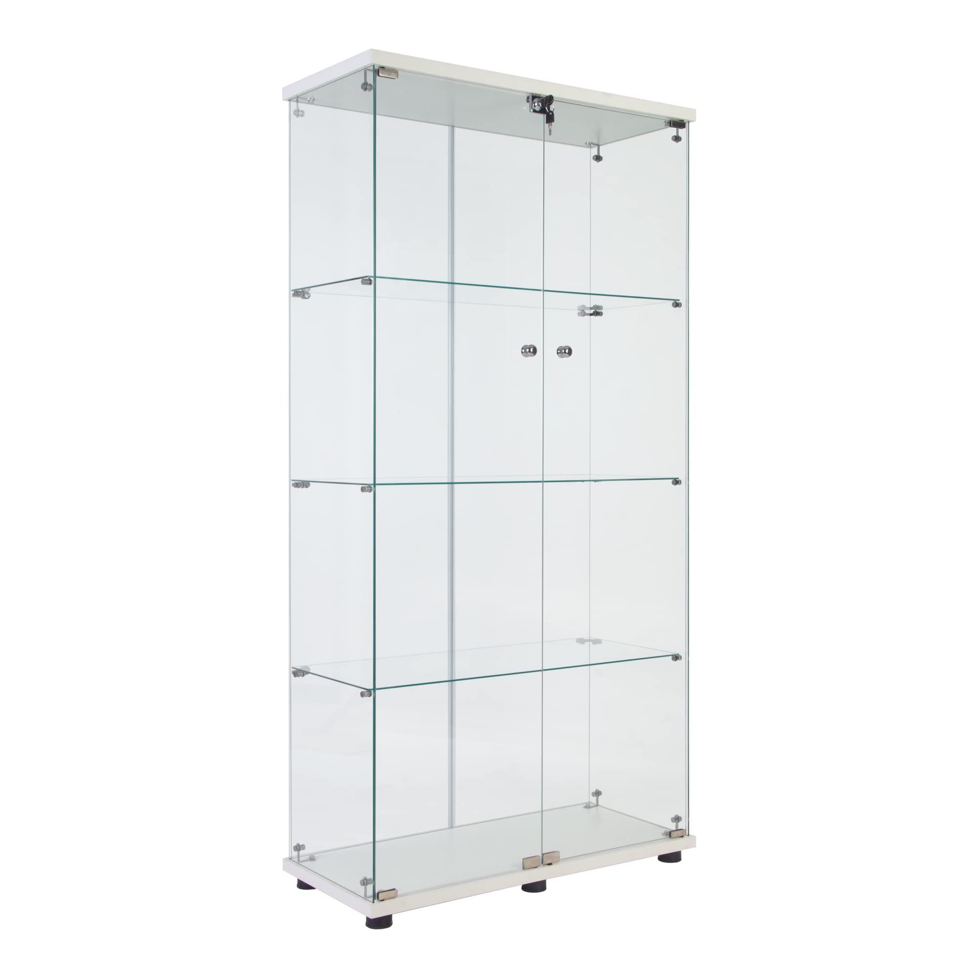 White 2-Door Glass Display Cabinet with 4 Adjustable Shelves - Perfect for Showcasing Collectibles, China, or Retail Merchandise in Living Rooms, Dining Areas & Stores
