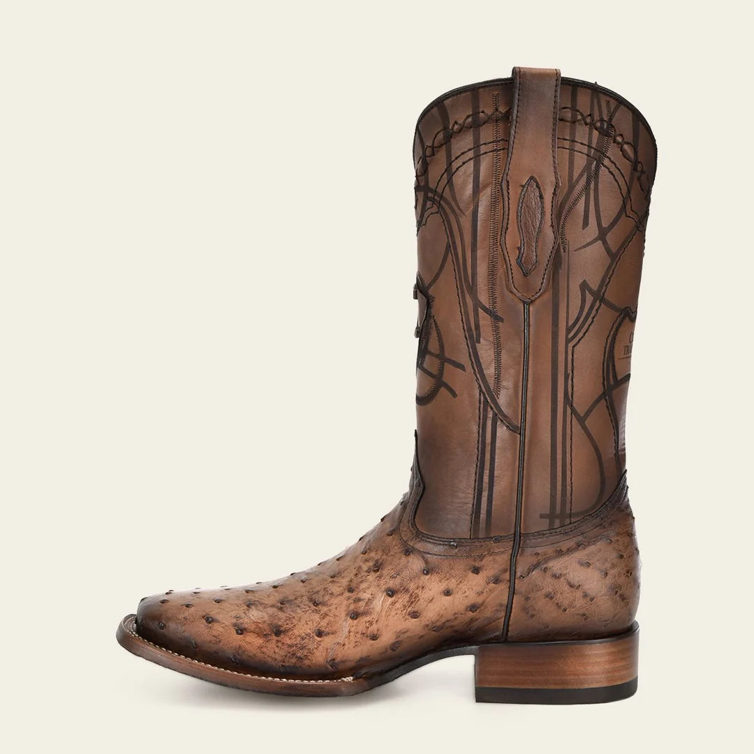 Premium Men's Western Cowboy Rodeo Boots - Genuine Ostrich Leather & Almond Toe - Comfortable Riding & Country Style Footwear for Ranch Work, Line Dancing & Outdoor Adventures