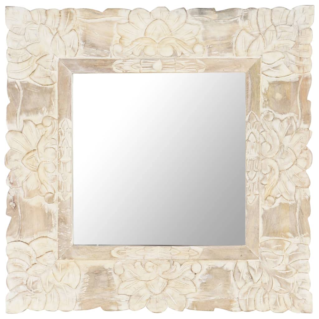 Large Square Wall Mirror - 19.7x19.7 Inch Solid Mango Wood Hanging Mirror for Bathroom, Entryway, Bedroom & Living Room - Vanity Mirror with Rustic Wood Frame (White) - Perfect for Makeup, Home Decor & Wall Decorating