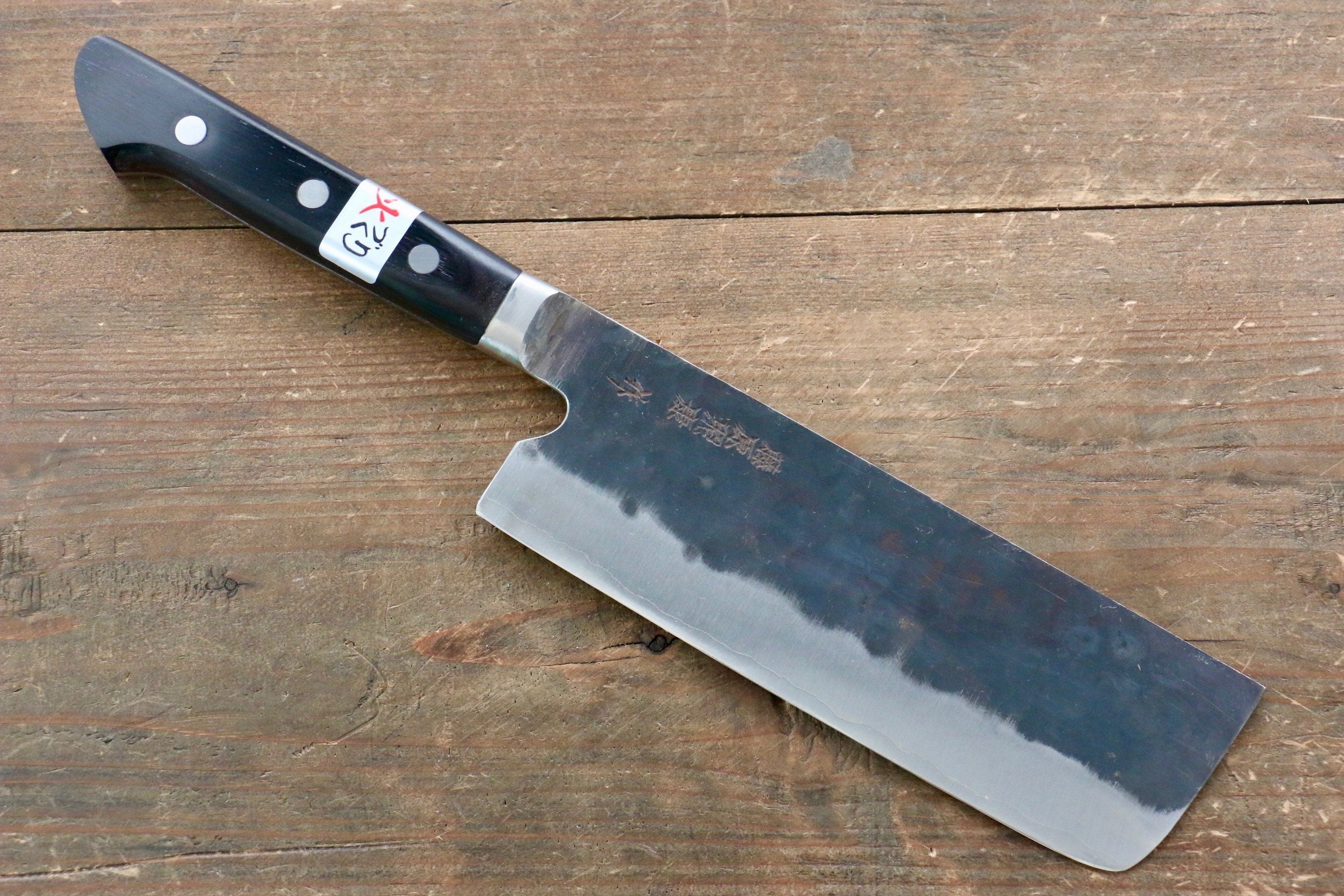 Premium Fujiwara Teruyasu Denka Blue Super Nakiri Knife 165mm - Black Pakkawood Handle - Japanese Kitchen Knife for Slicing Vegetables, Herbs & Sushi Prep - Professional Chef & Home Cooking Essential