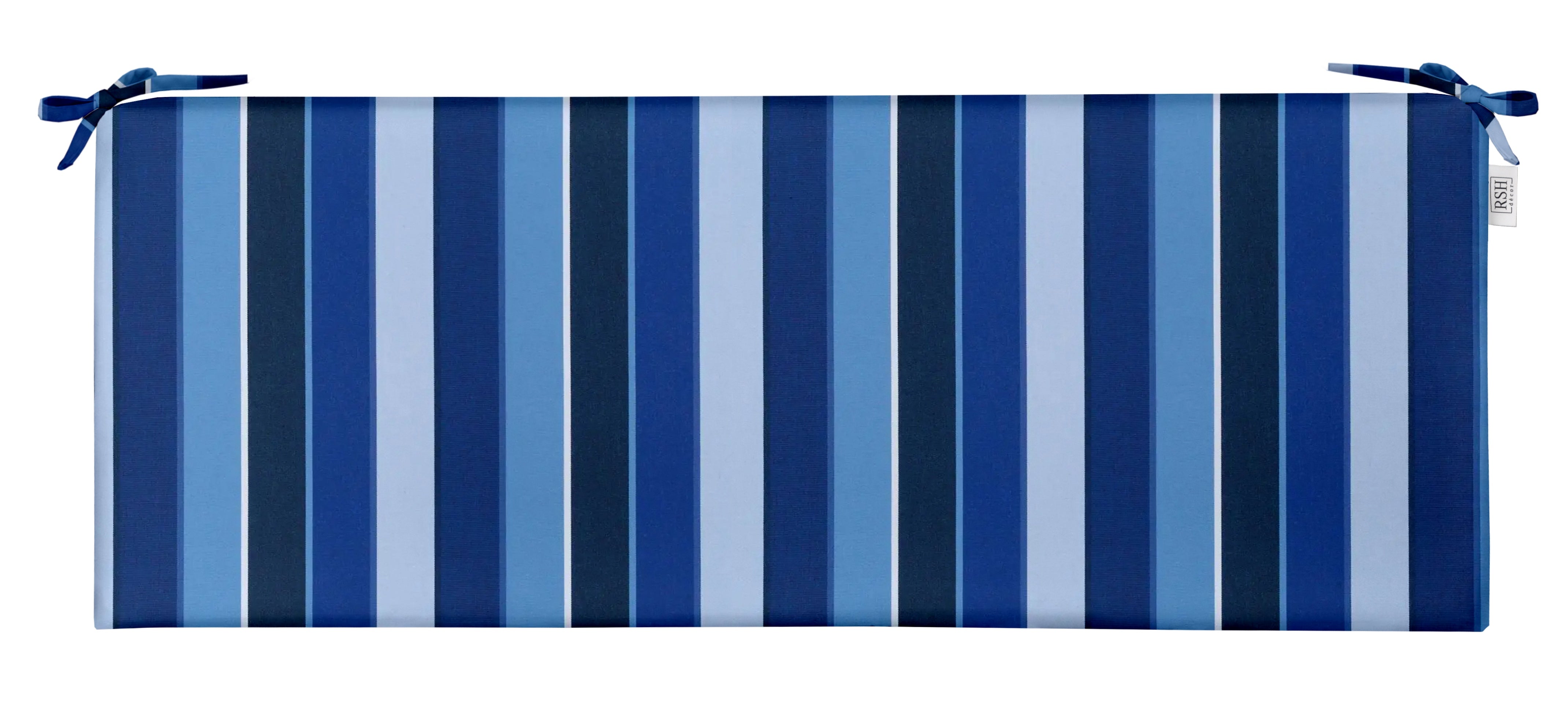 Sunbrella Blue and Green Stripes 2 Foam Bench Cushion with Ties - Waterproof Outdoor Patio Furniture Cushion for Garden, Poolside & Deck Seating