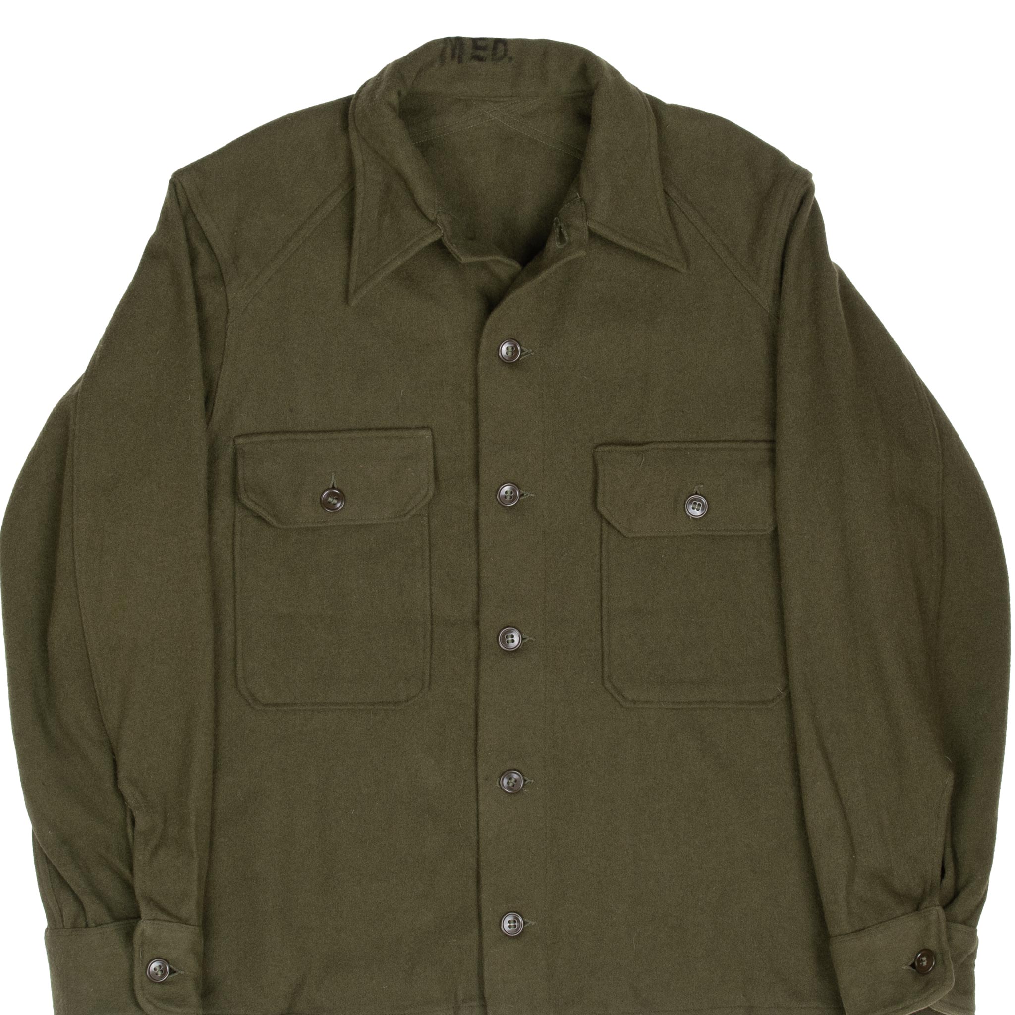 Vintage US Army OG-108 Wool Shirt - 1950s Military Surplus - Size Large - Durable & Warm for Outdoor Adventures, Camping, and Cold Weather