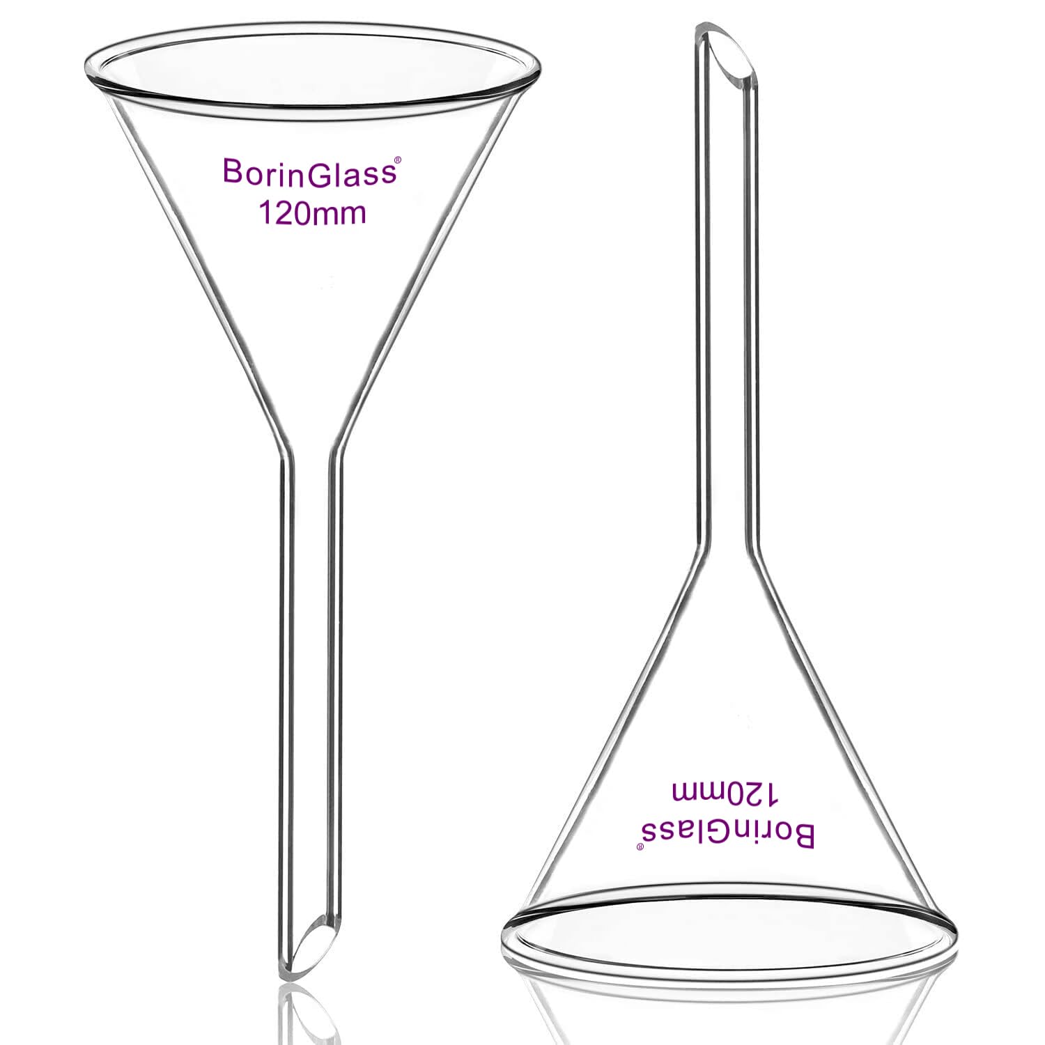 Borosilicate Glass Funnel 2-Pack - 120mm Diameter Short Stem Lab Filter Funnel for Chemistry, Home Brewing & Essential Oil Distillation | Durable Heat-Resistant Lab Equipment