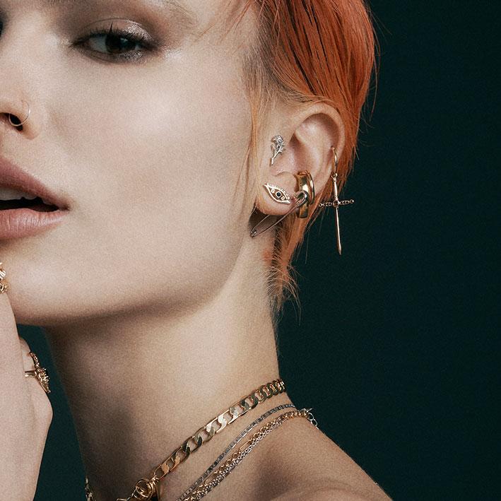 SOLENE Safety Pin Single Earring - Sterling Silver Punk Jewelry for Women | Edgy Ear Cuff for Cartilage, Helix Piercing & Alternative Fashion