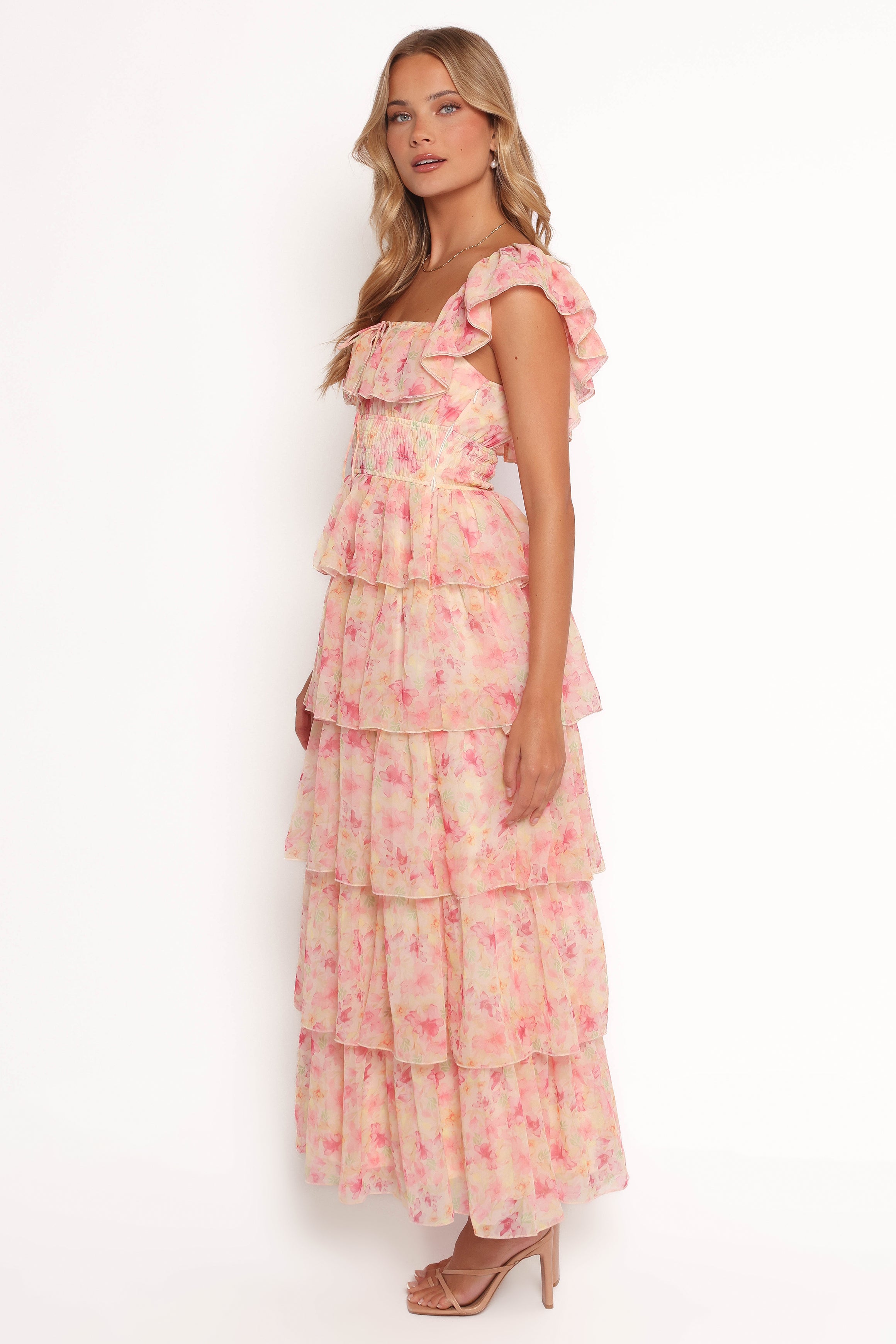 Belle Women's Maxi Dress - Pink Floral Print Long Summer Dress for Beach, Vacation & Casual Wear | Flowy Boho Style Dress with Side Slits