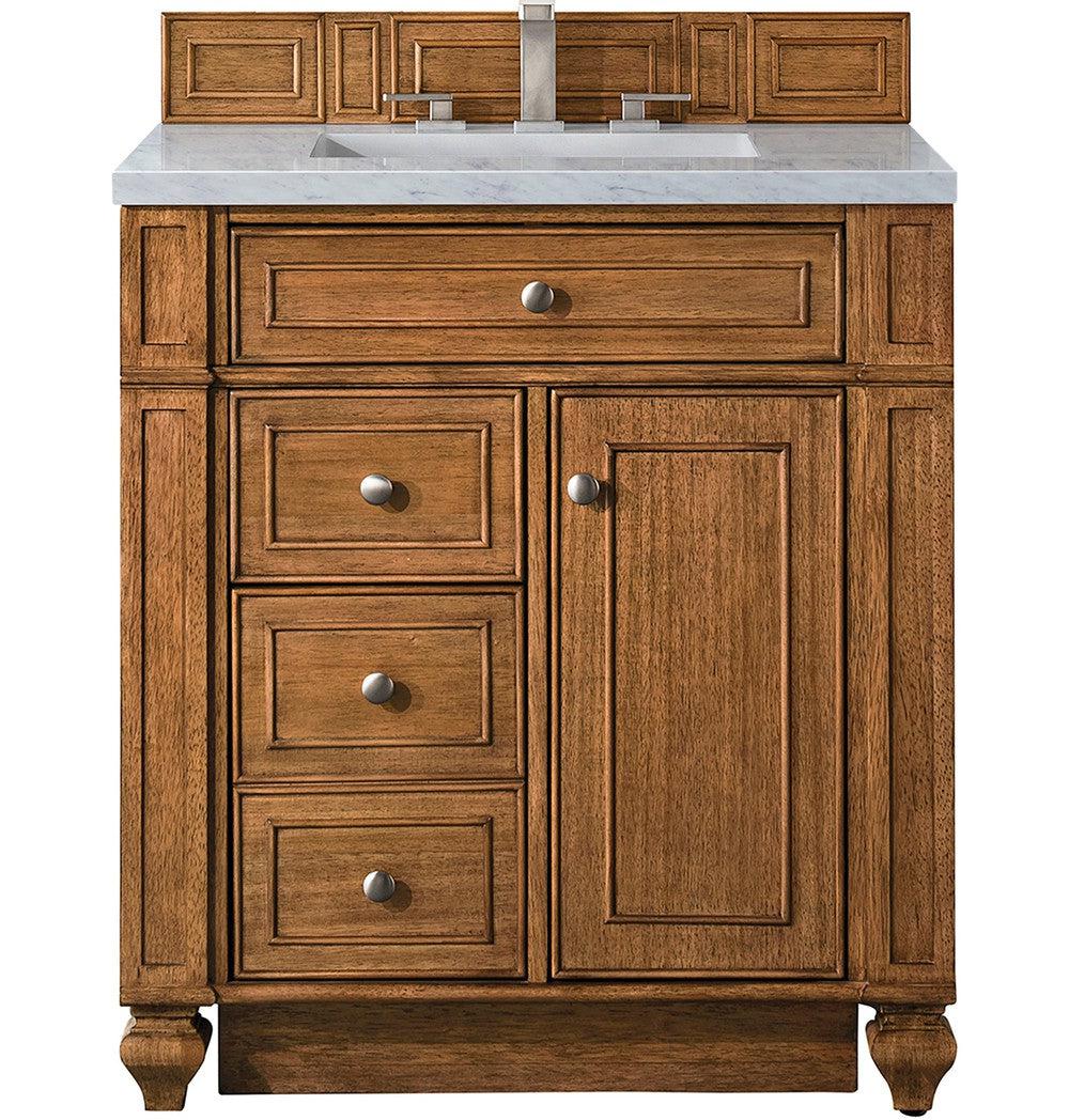 James Martin Vanities Bristol Collection 30-Inch Single Bathroom Vanity in Saddle Brown with Optional Countertops - Perfect for Modern Master Bathrooms and Guest Bathroom Renovations