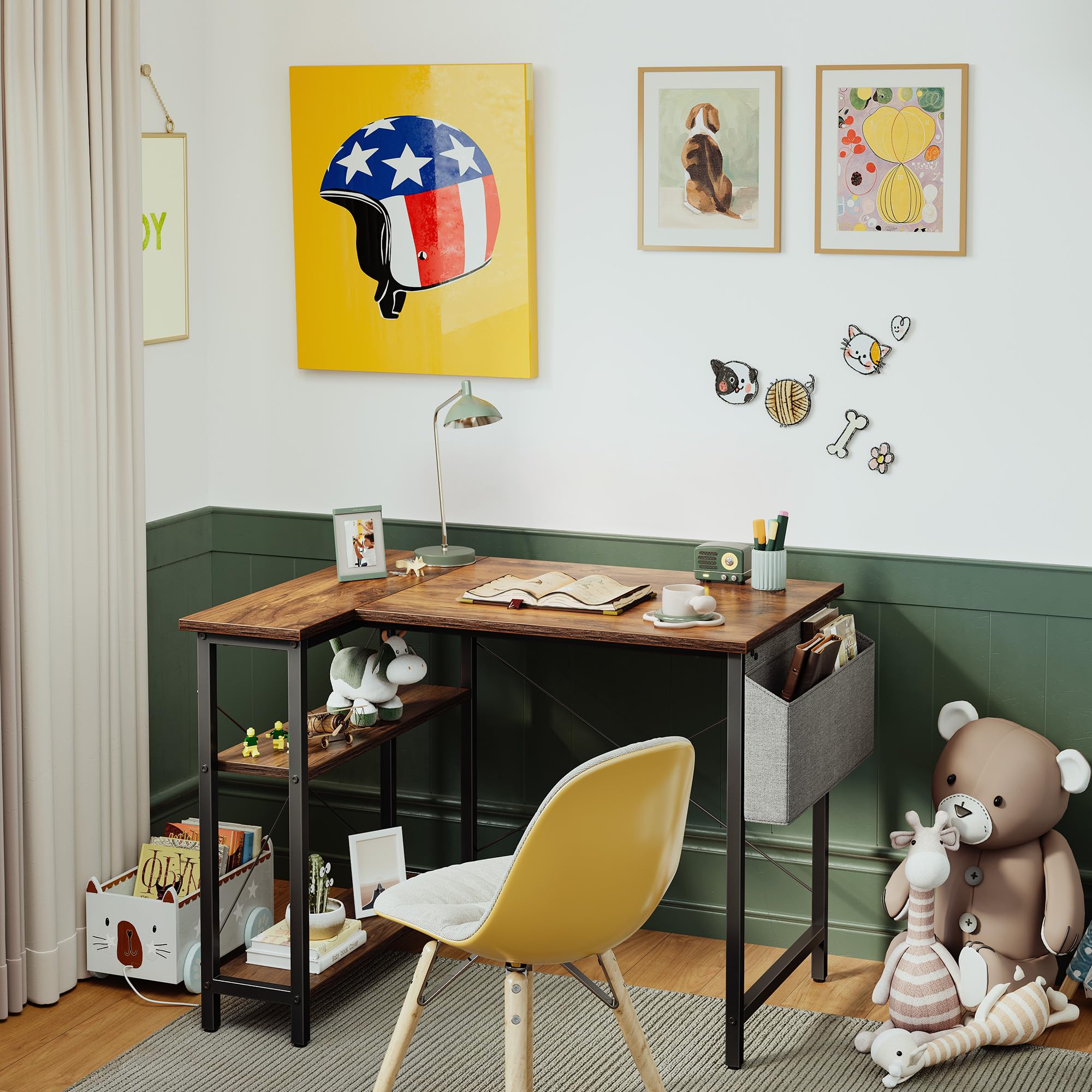 CubiCubi 120 cm Small L Shaped Computer Desk with Storage Shelves - Home Office Corner Desk, Study Writing Table in Rustic Brown - Perfect for Small Spaces, Gaming Setup & Remote Work