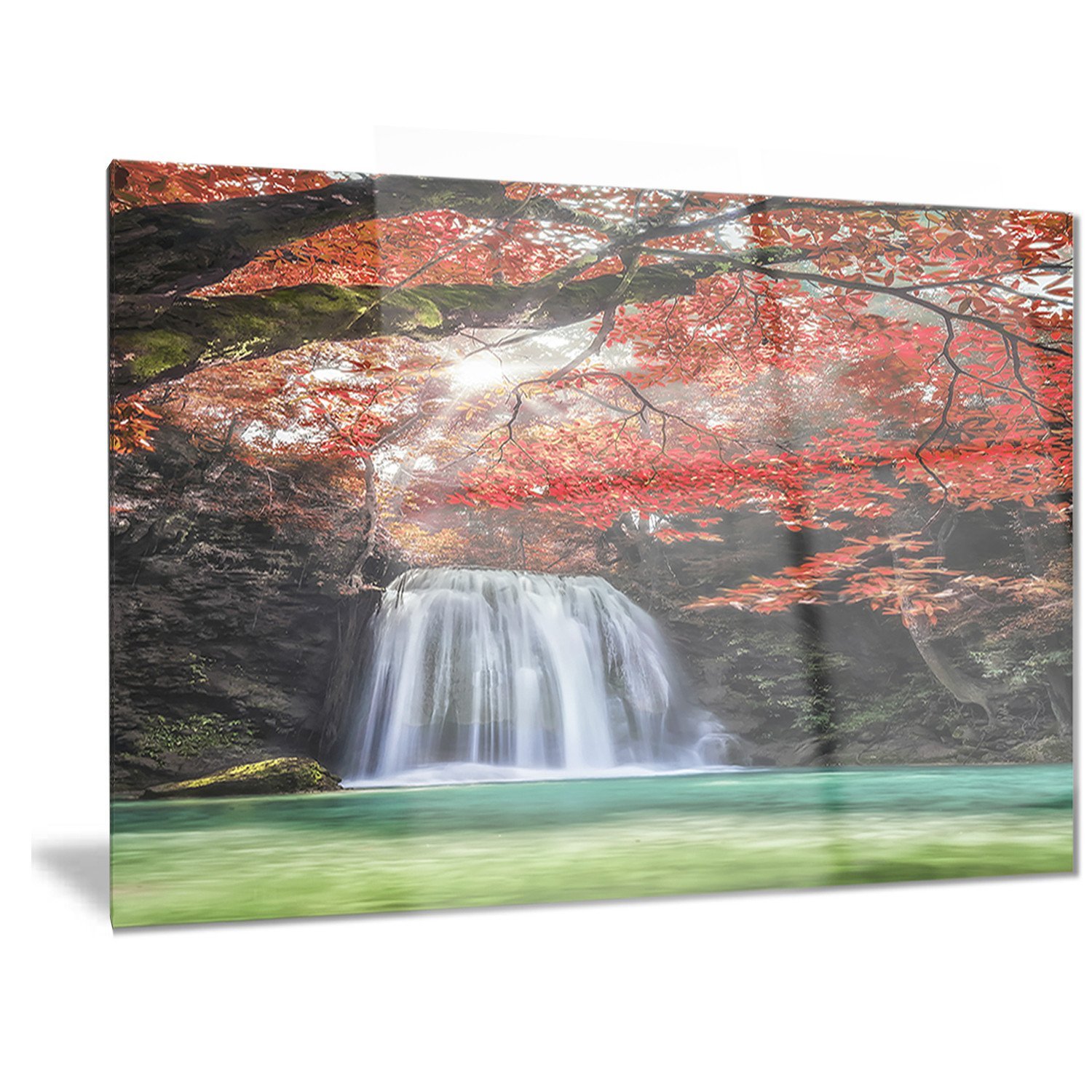 Designart Erawan Waterfall Photography Metal Wall Art - 40x30 Inches Modern Home Decor - Waterproof & Durable for Living Room, Bedroom, Office