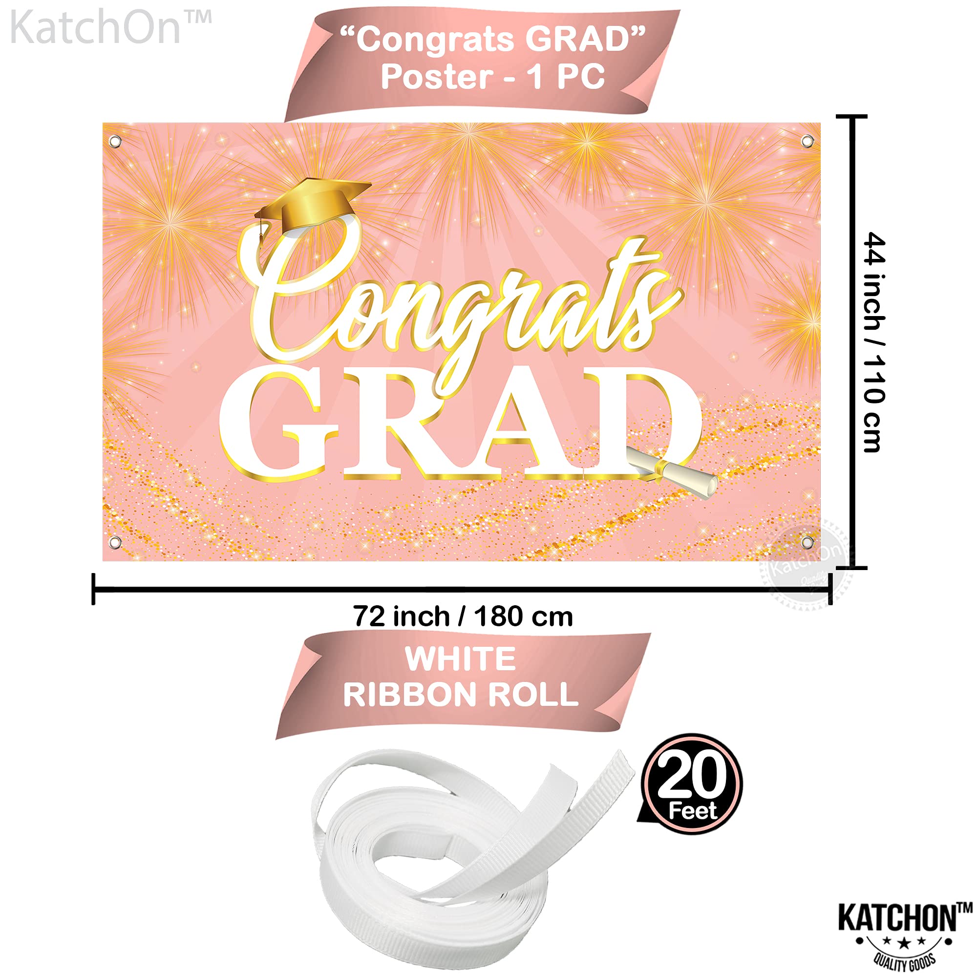72x44 Inch Rose Gold Graduation Banner - Big Congrats Grad Class of 2023 Decor | Elegant Graduation Party Backdrop & Wall Decor for High School/College Ceremonies, Photo Booths & Celebration Events