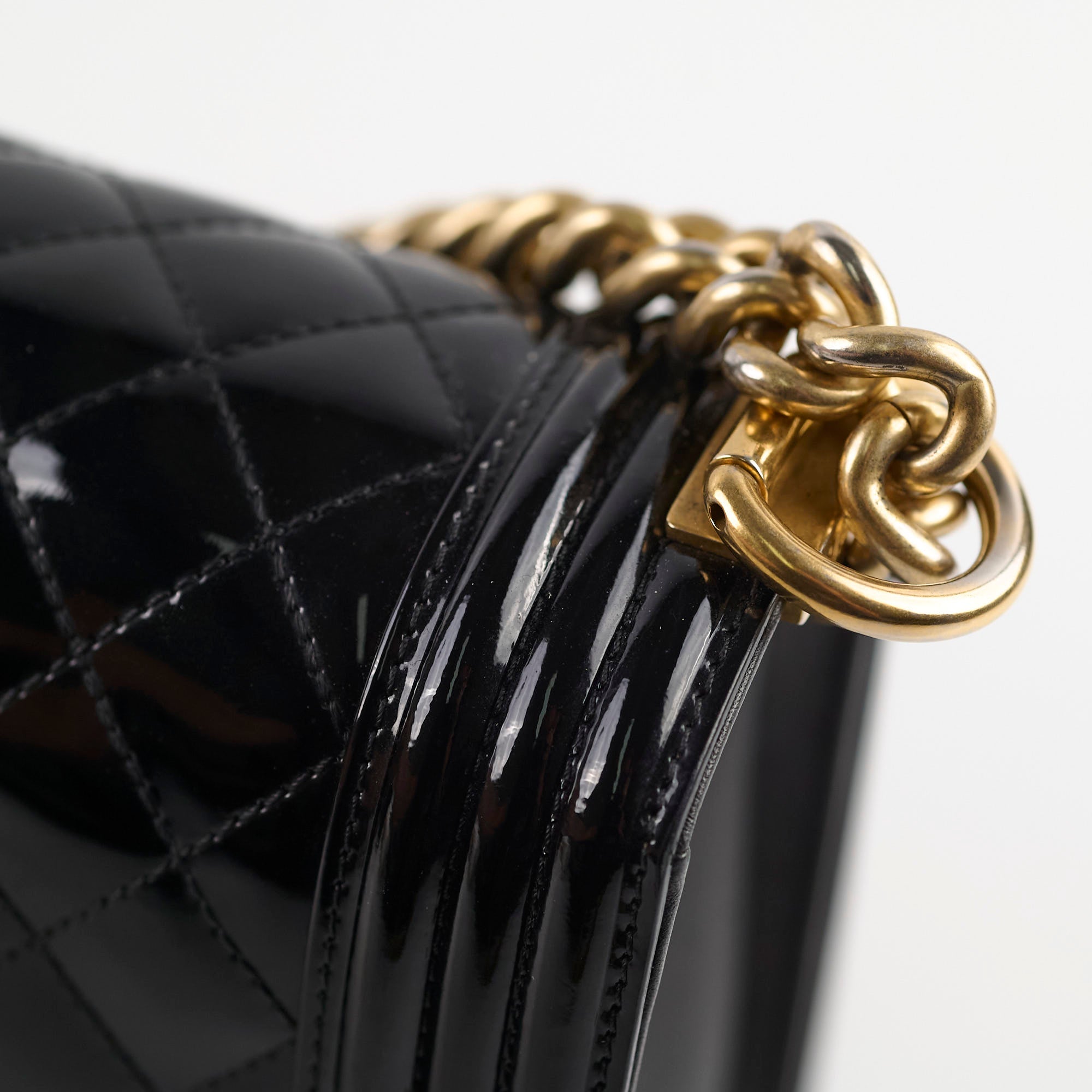 Chanel Old Medium Boy Bag Black Patent Leather Crossbody Bag - Luxury Designer Handbag for Women, Perfect for Parties, Dates & Evening Events