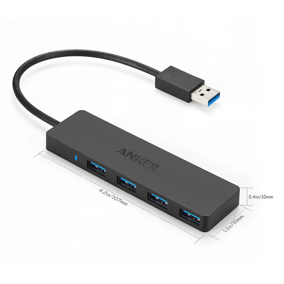 Anker Ultra Slim 4-Port USB 3.0 Hub with 0.75ft/2ft Extended Cable - High-Speed Data Transfer for Laptop, PC, MacBook - Perfect for Home Office, Gaming & Travel Accessories