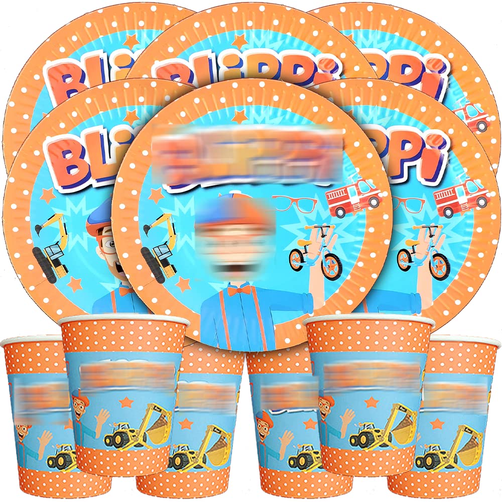 Blippi Themed 12-Piece Party Set - 6 Cake Plates & 6 Kids Cups - Birthday Party Decorations, Favors & Centerpieces - Perfect for Kids' Birthday Celebrations, Themed Parties & Dance Games