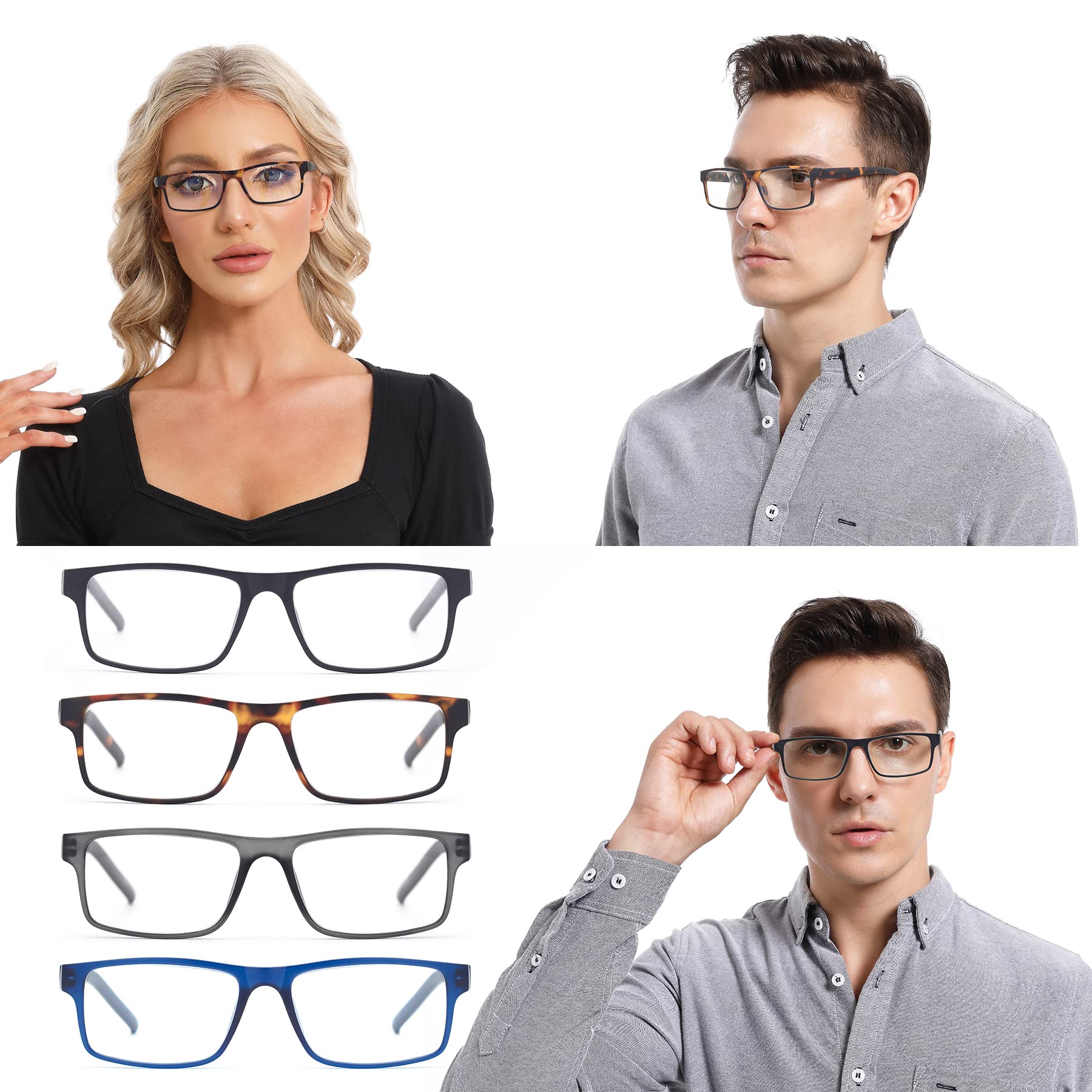 Blue Light Blocking Reading Glasses for Men & Women - Spring Hinge Computer Glasses SR20523 | Anti-Eye Strain for Office Work, Screen Time & Reading