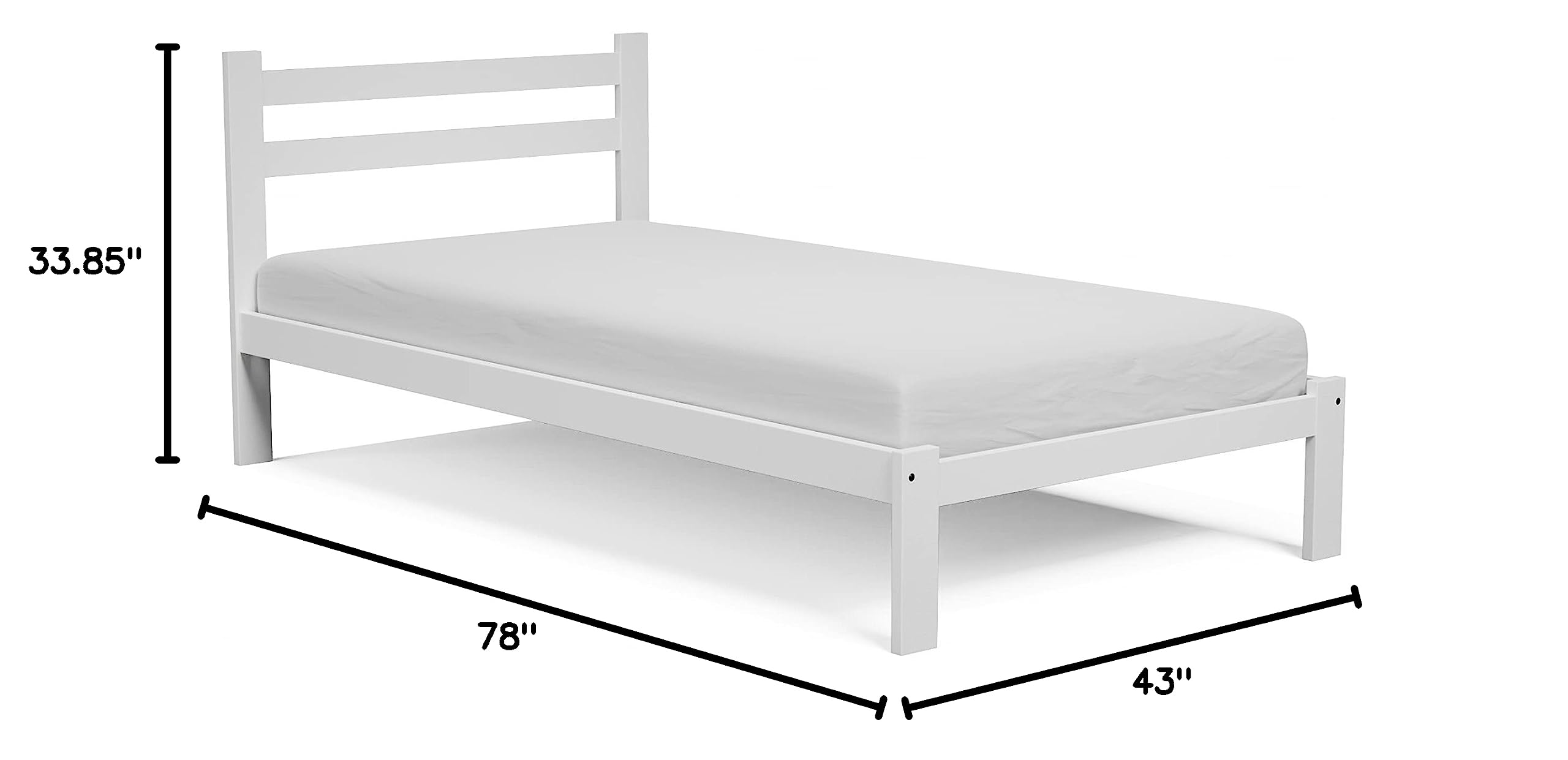 Twin Size Bed Frame - Solid Pine Wood with Hardwood Slats Support, White Finish Wooden Bed for Kids & Teens | Perfect for Boys & Girls Bedroom, Dorm Room or Guest Room