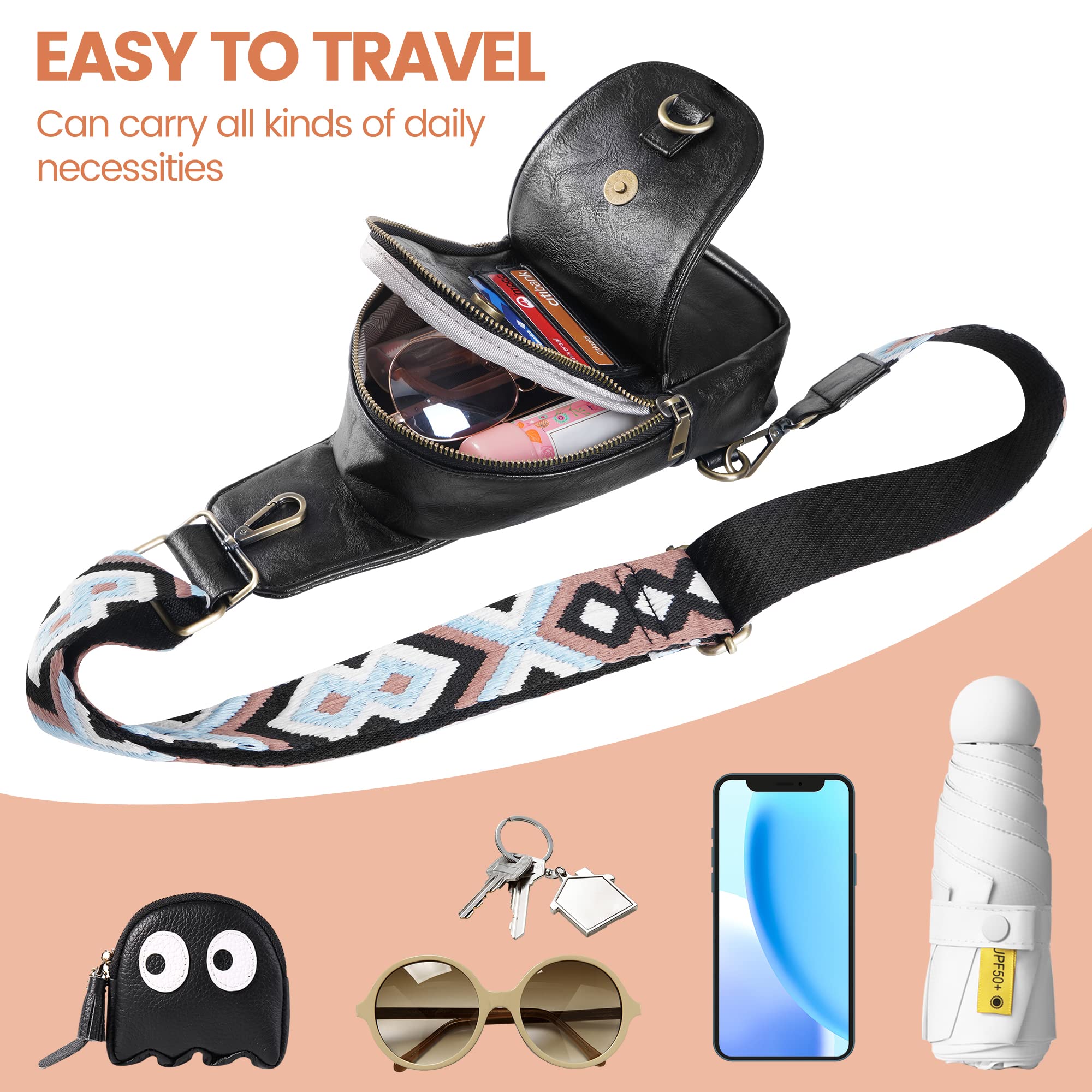 KFXFENQ Women's PU Leather Sling Bag - Small Crossbody Chest Backpack for Cycling, Travel & Daily Use | Lightweight & Multipurpose Shoulder Bag