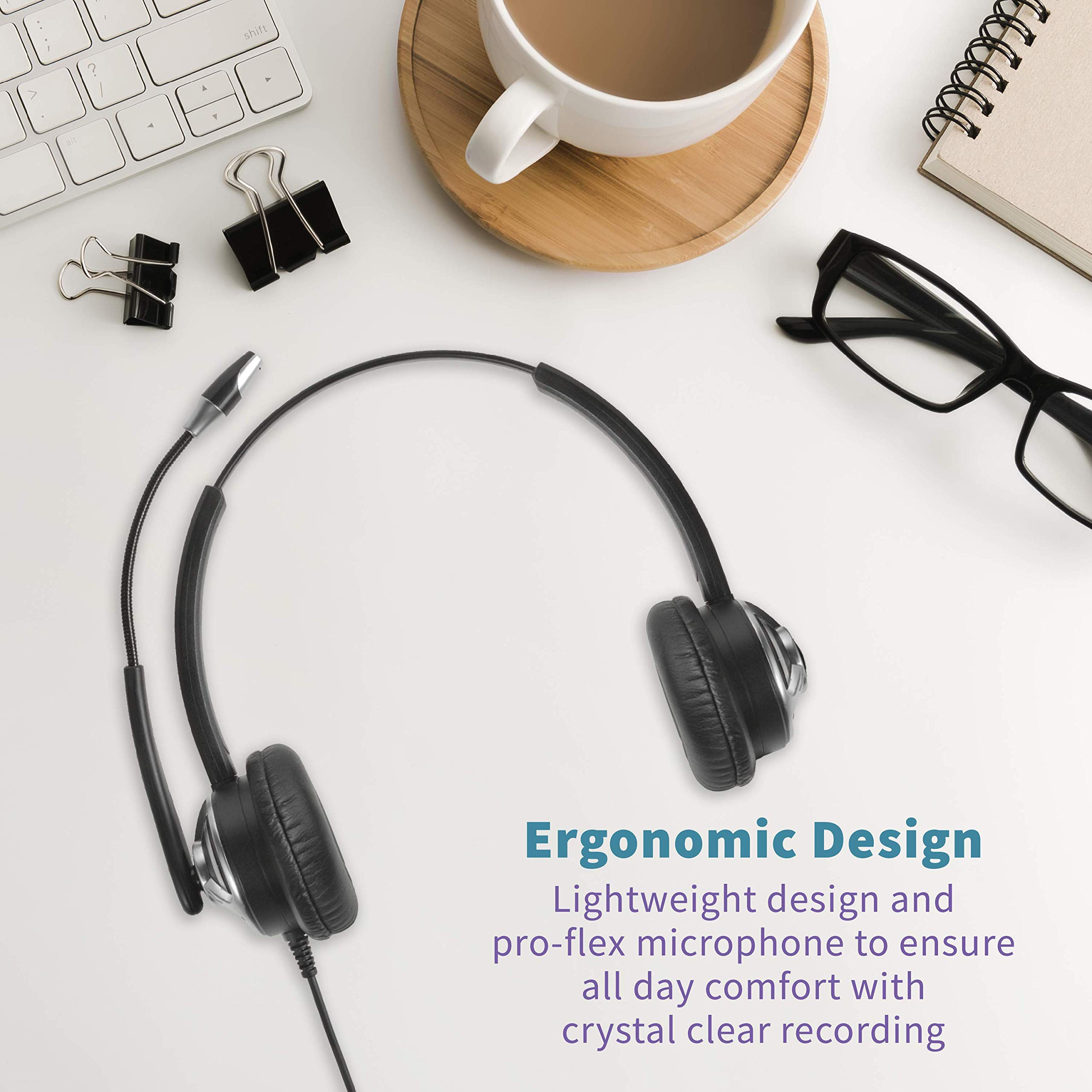 ECS WordCommander USB Voice Recognition Headset - Dual Ear Noise-Cancelling Boom Mic with Premium In-Line Sound Card & Pro-Flex Wire - Ideal for Voice-to-Text, Gaming, Call Centers & Online Meetings - Superior Audio Quality & Comfortable Fit for PC, Mac & Office Use