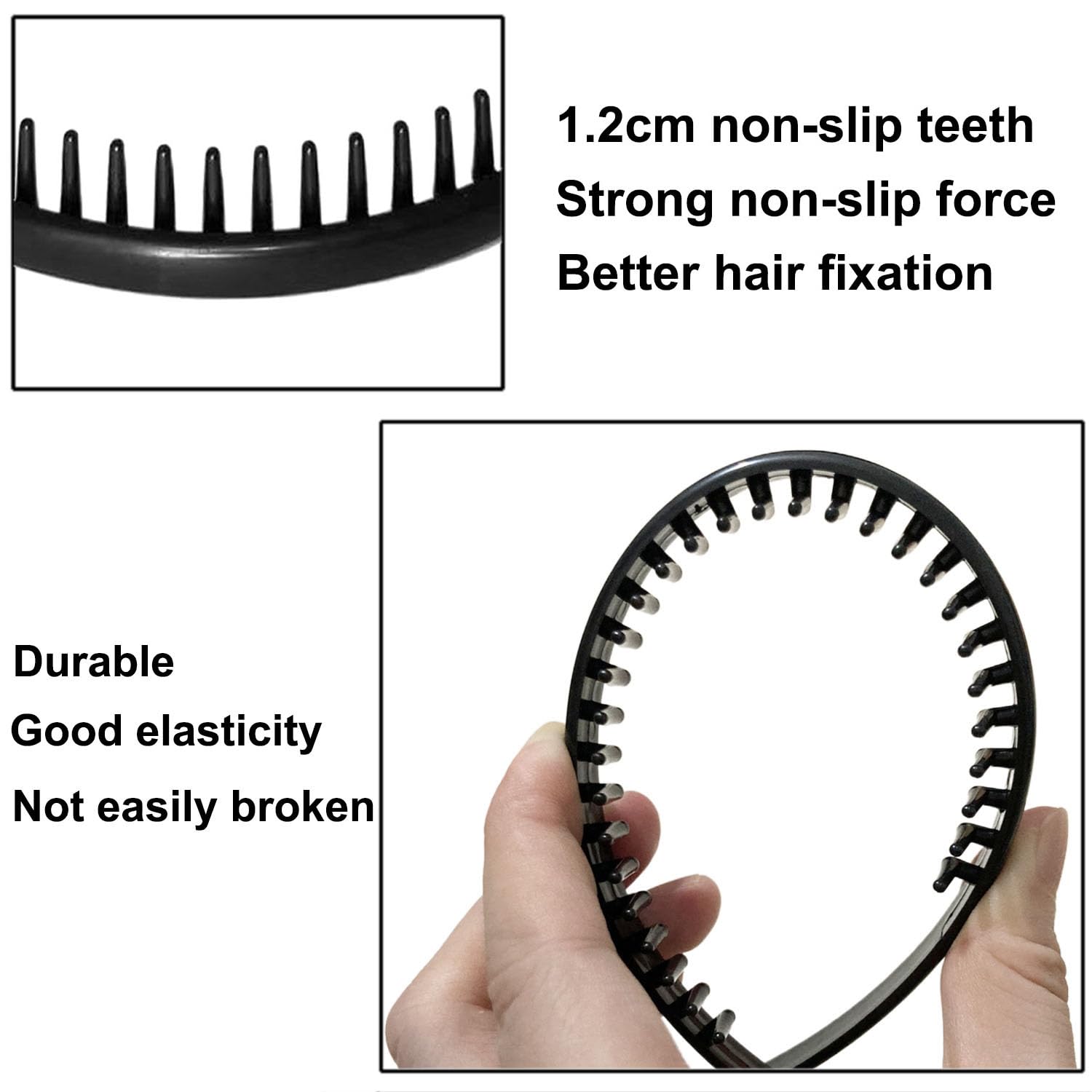 Unisex Non-Slip Toothed Headbands 2 Pack - Plastic Teeth Comb Hairbands for Women & Men - Perfect for Sports, Workouts, Running and Daily Hair Styling