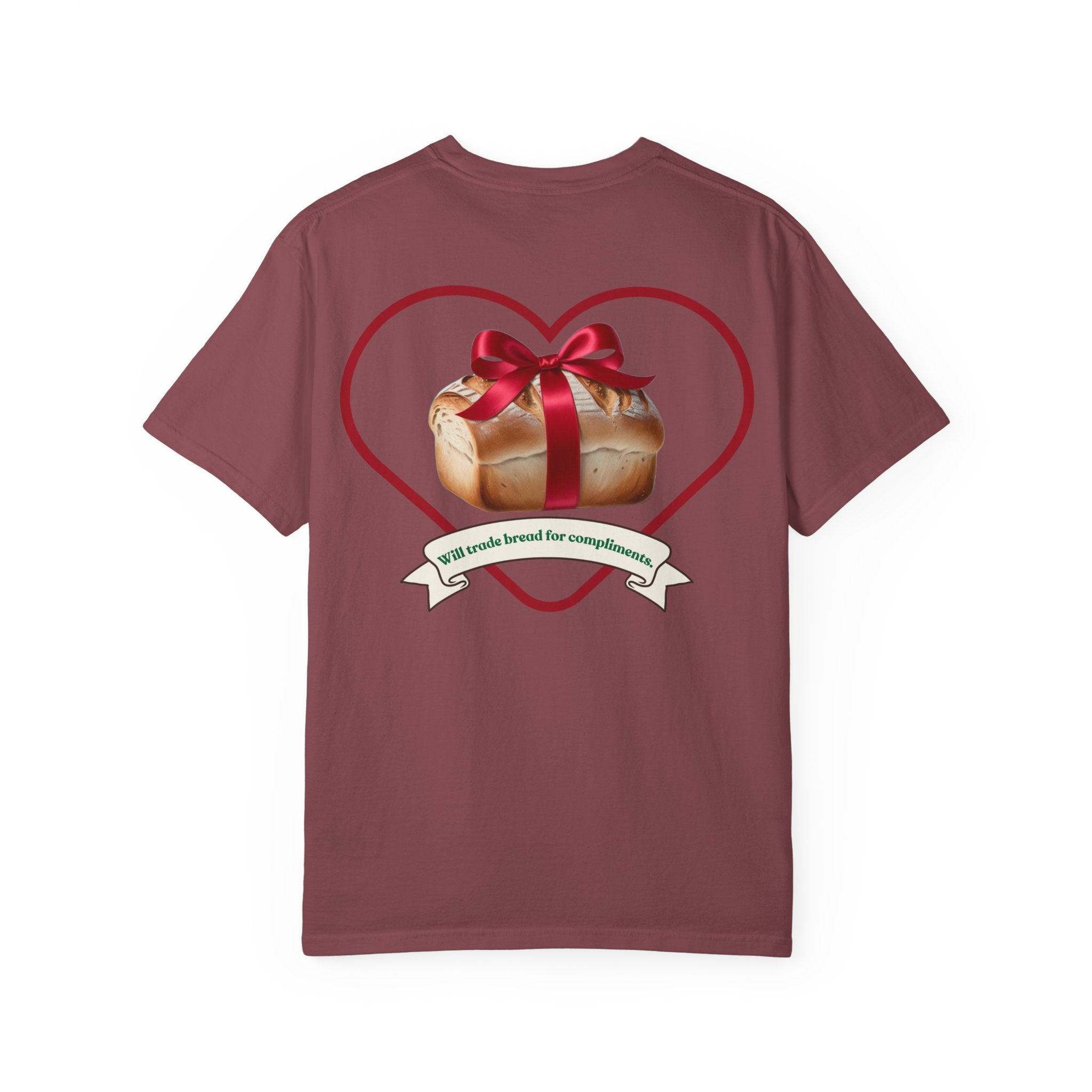 Gift of Love T-Shirt - Unisex Garment Dyed Tee with Heart & Bread Print | Casual Wear, Couples Outfits, Valentine's Day Gift