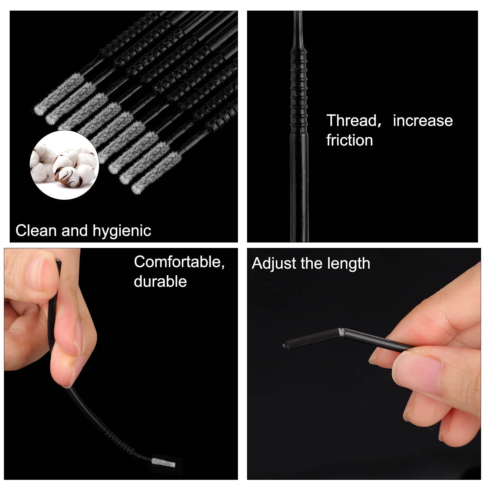 200PCS Disposable Micro Applicator Brushes - Mini Cotton Swabs for Eyelash Extension Glue Removal, Makeup & Personal Care - Perfect for Lash Artists, Salon Professionals & Home Use (Black)