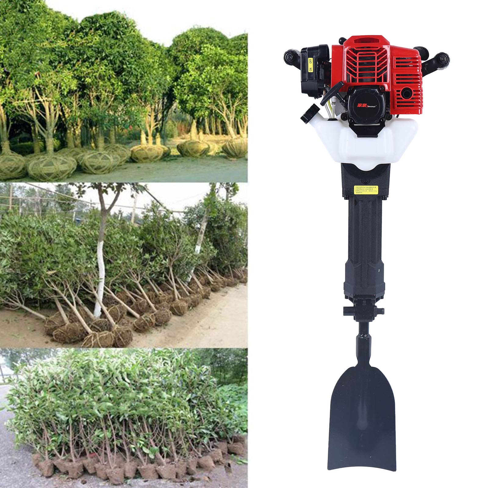 52CC 2-Stroke Gas Powered Handheld Trencher Digger Machine - 6500RPM High Power Garden Tree Digger, Excavator & Soil Cultivator with Shovel - Air-Cooled Single Cylinder Engine for Tree Planting, Landscaping & Yard Work (Black & Red) - Perfect for DIY Garden Projects, Trenching & Agricultural Use