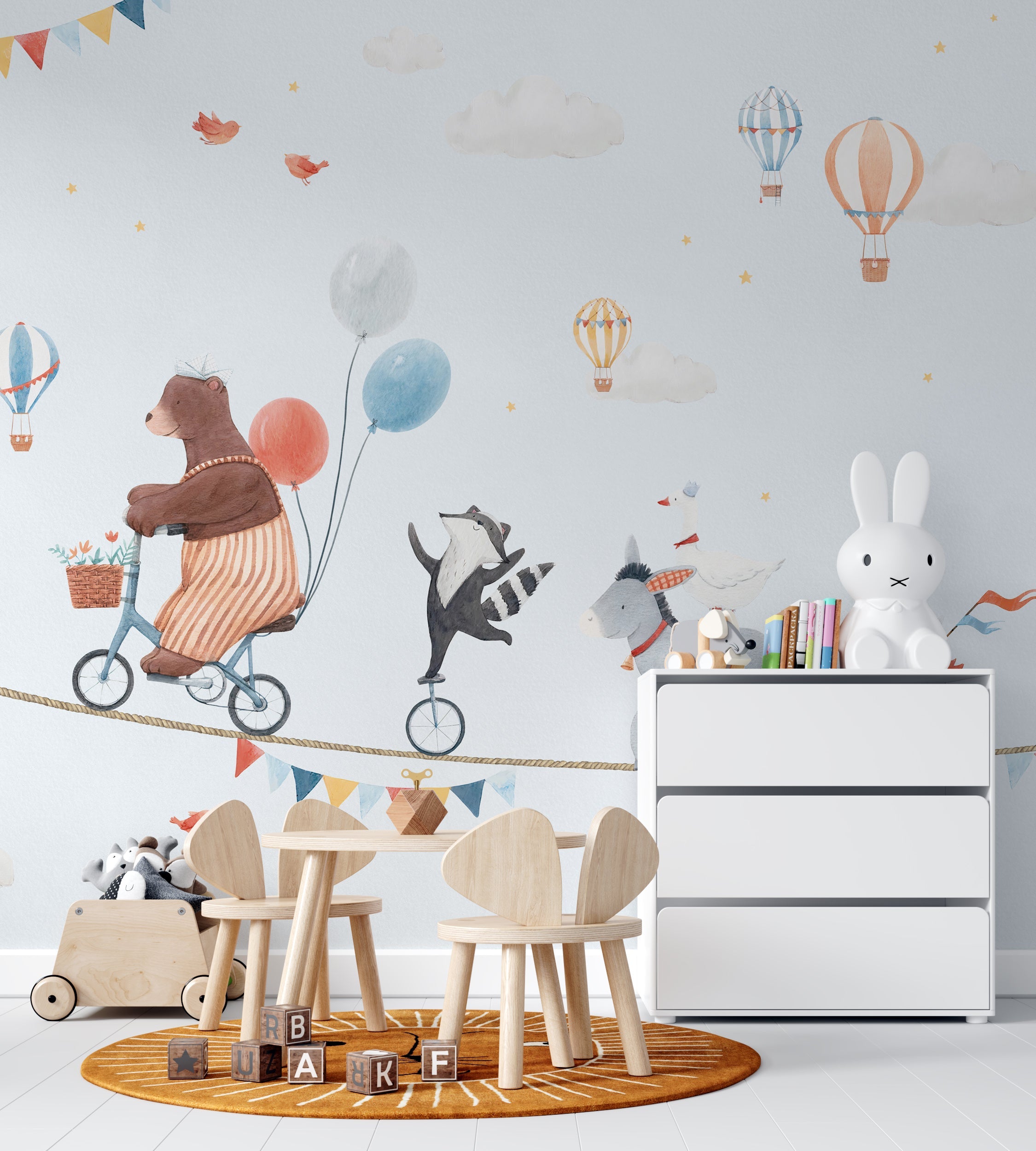 Animals Circus Kids Room Wallpaper Mural - Colorful Jungle Themed Nursery Wall Decoration for Boys & Girls | Perfect for Bedroom, Playroom & Daycare Decor