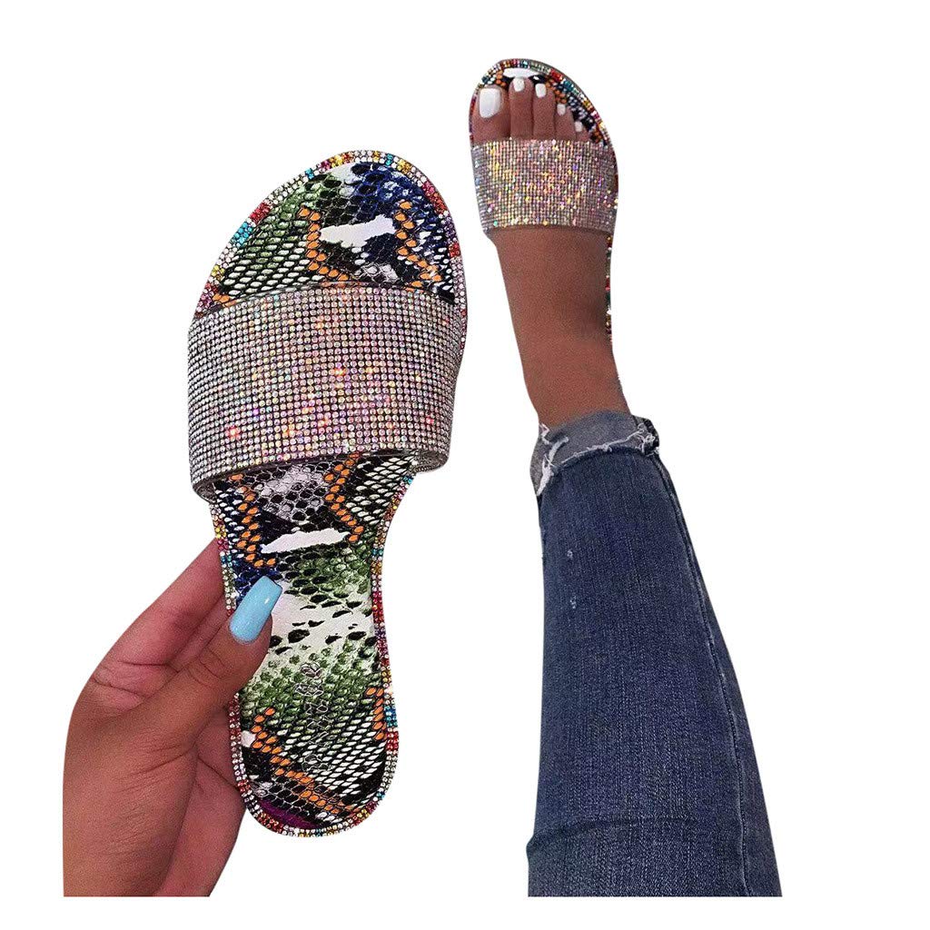 Women's Snake Print Open Toe Sandals - Dressy & Casual Flats for Outdoor, Beach Walking, and Summer Vacations | Lightweight Comfortable Slippers for Daily Wear, Travel, and Relaxation