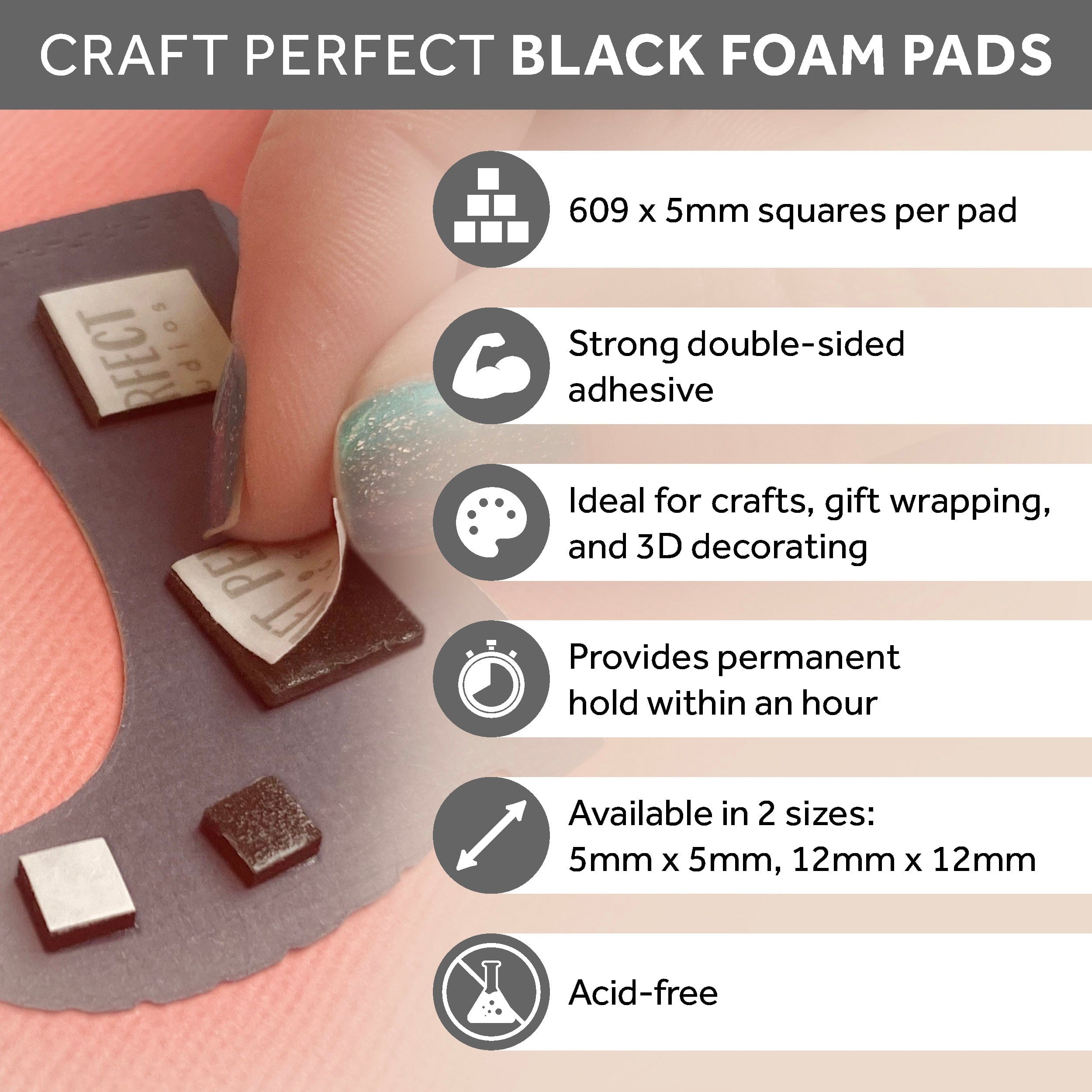 Dimensional Foam Pads - 5mm Thick Black Adhesive Backing (609 Pads) for Scrapbooking, Card Making & DIY Crafts - Strong Double-Sided Tape for Home Decor & Photo Albums