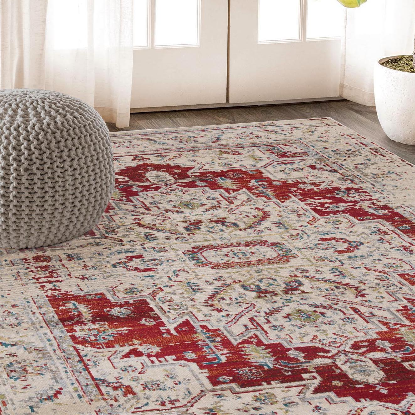 Marquis Modern Farmhouse Medallion Indoor Area Rug - Non-Slip Living Room Carpet for Home Decor, Bedroom & Office | Soft & Durable Floor Mat