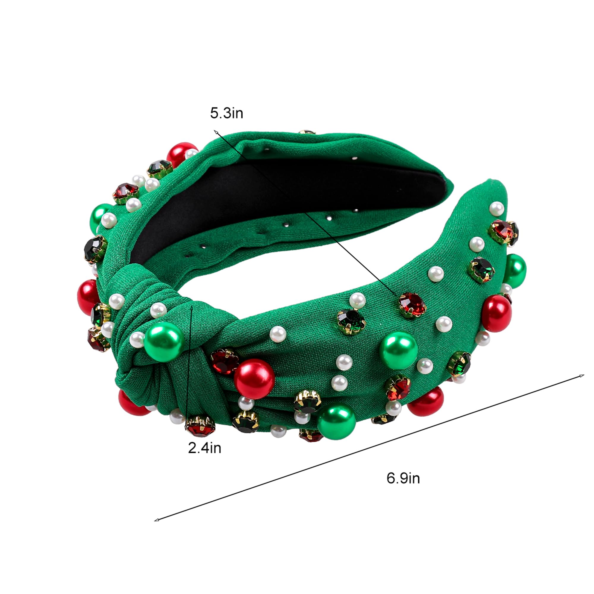 Elegant Christmas Headbands for Women & Girls - Green Jeweled Pearl Sparkly Headband Hair Accessories | Perfect for Holiday Parties, Festive Gatherings & Christmas Photos