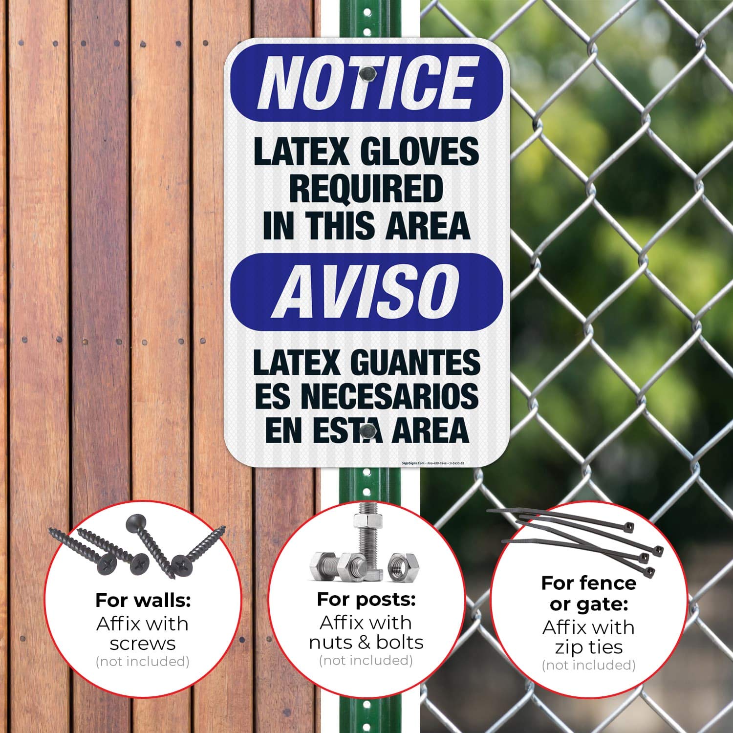 Bilingual Latex Gloves Required Sign - OSHA Compliant 12x18 Inch Aluminum Safety Sign with 3M EGP Reflective Coating | Fade Resistant for Indoor & Outdoor Use | Made in USA | Perfect for Workplaces, Hospitals, and Construction Sites