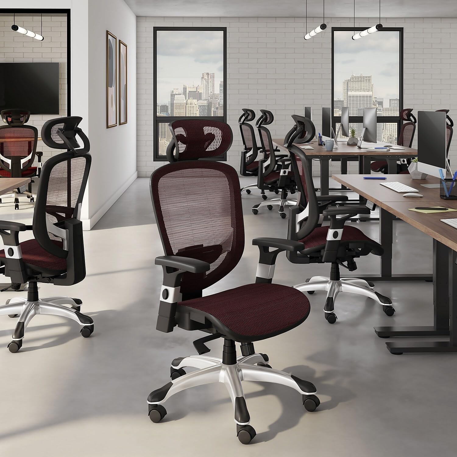 Ergonomic Mesh Computer and Desk Chair with Lumbar Support - Adjustable Height, Swivel & Rolling Wheels - Red Office Chair for Home, Gaming & Workspace Comfort