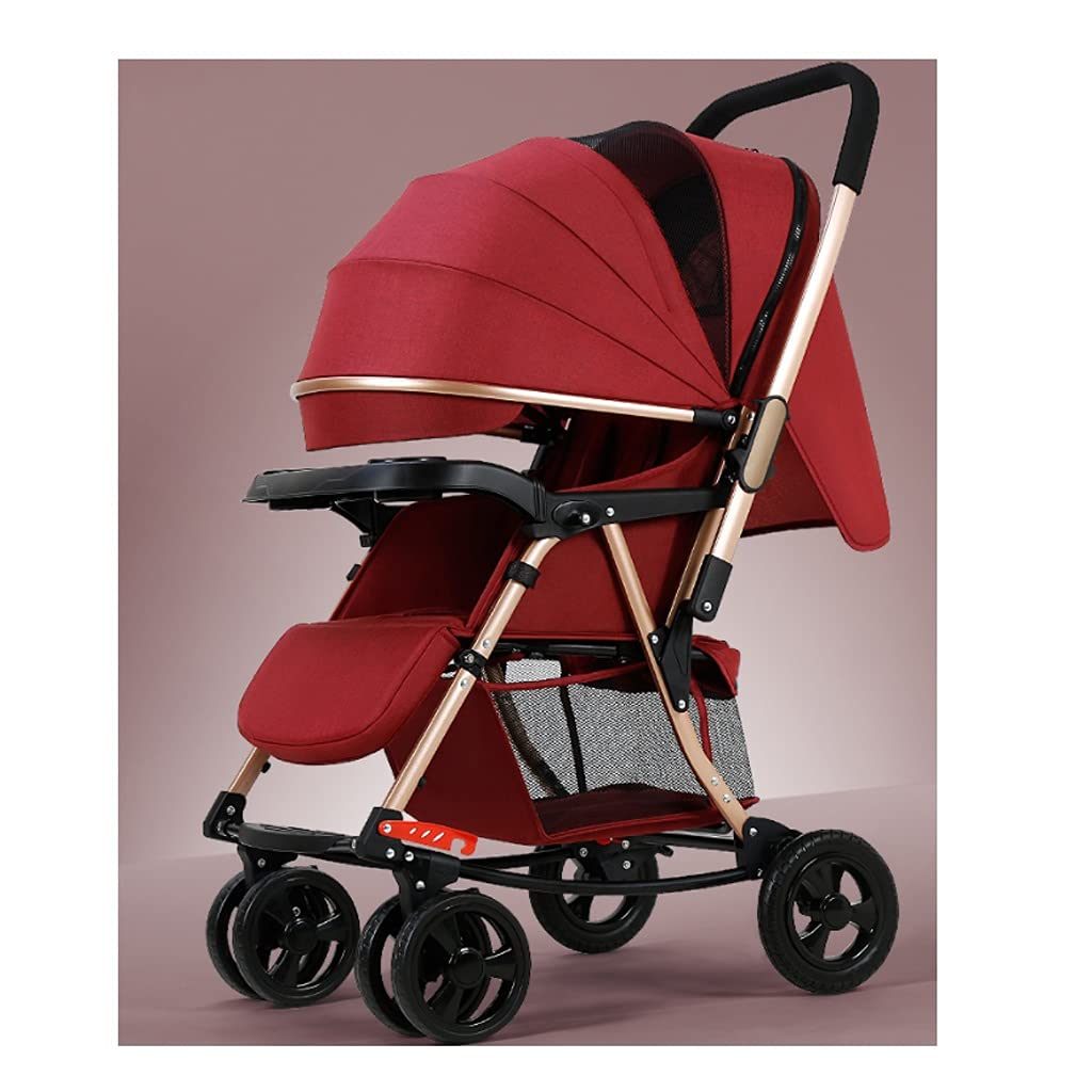 Fevilady 2-Way Baby Stroller - Lightweight, One-Hand Fold, Adjustable Reclining Seat with Shock Absorber - Wine Red (Perfect for Shopping, Travel & Daily Walks with Your Baby)