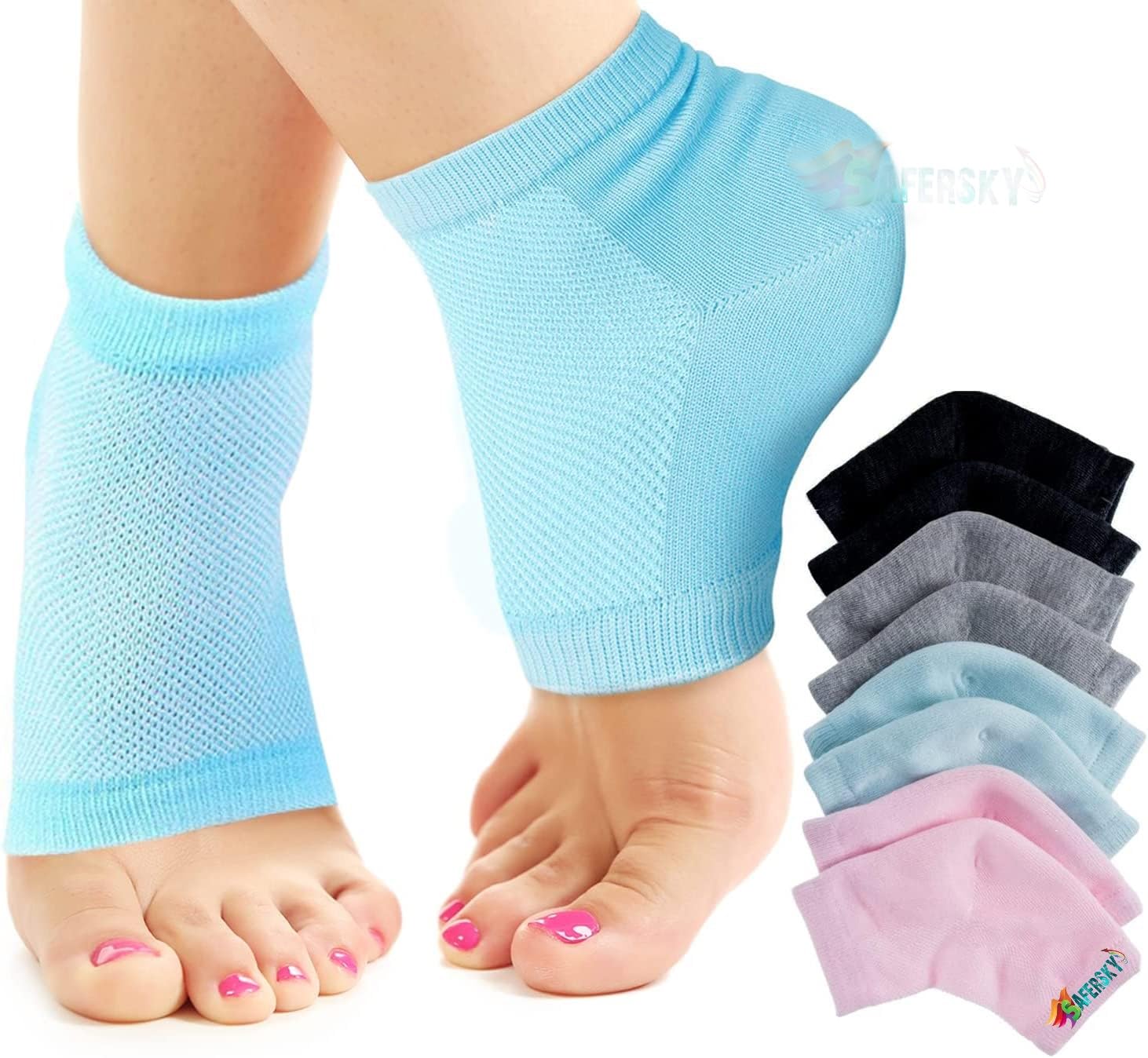 SAFERSKY Heel Pain Relief Silicone Gel Socks - Anti Crack Foot Protector for Men & Women - Cushioned Heel Support for Running, Walking, and Daily Comfort