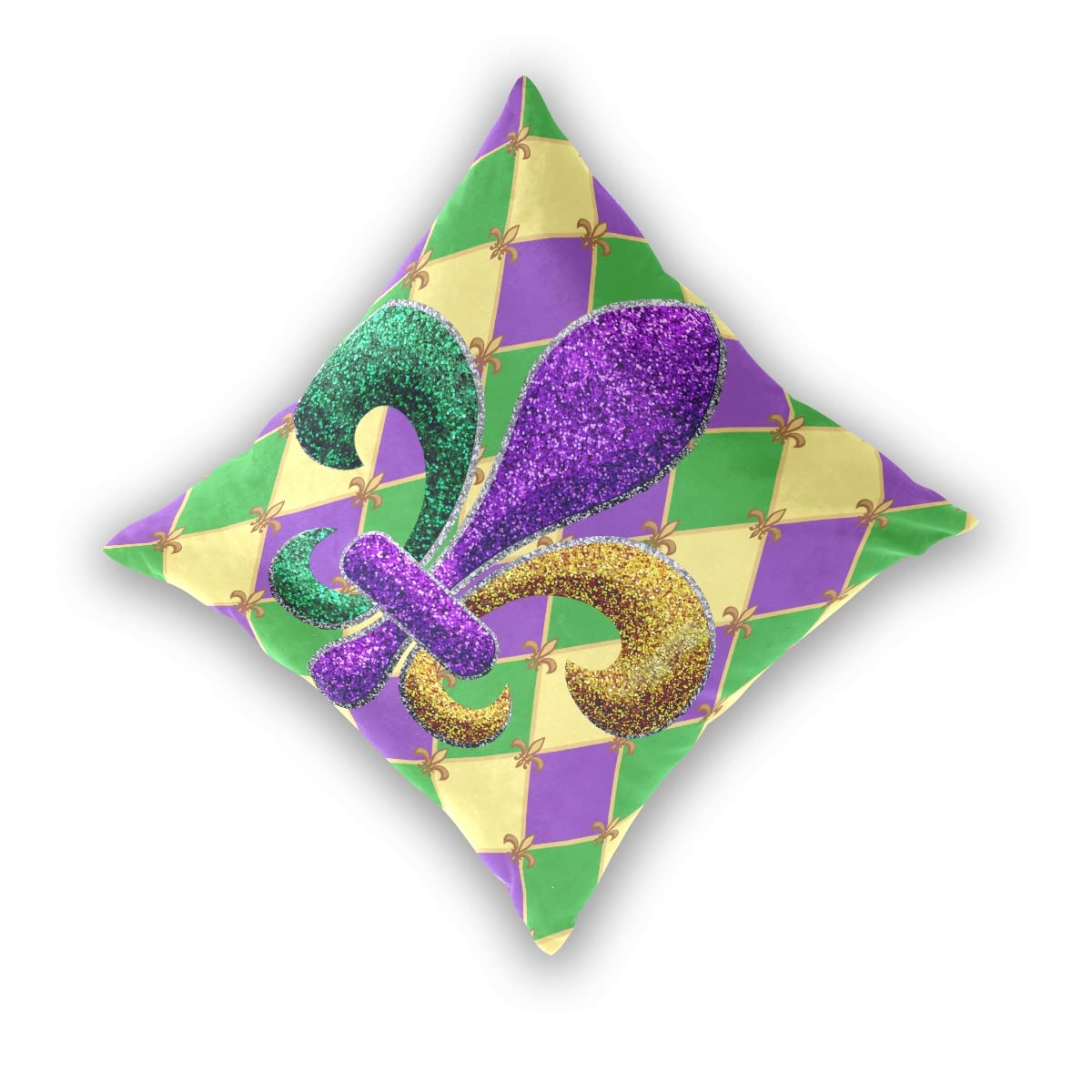 Aflyko Fat Tuesday Mardi Gras Throw Pillow Covers 2 Pack - Fleur De Lis Pattern in Purple, Green & Yellow - 16x16 Inch Decorative Cushion Cases for Sofa, Bed & Party Decor - Perfect for Carnival, Birthday & Housewarming Gifts