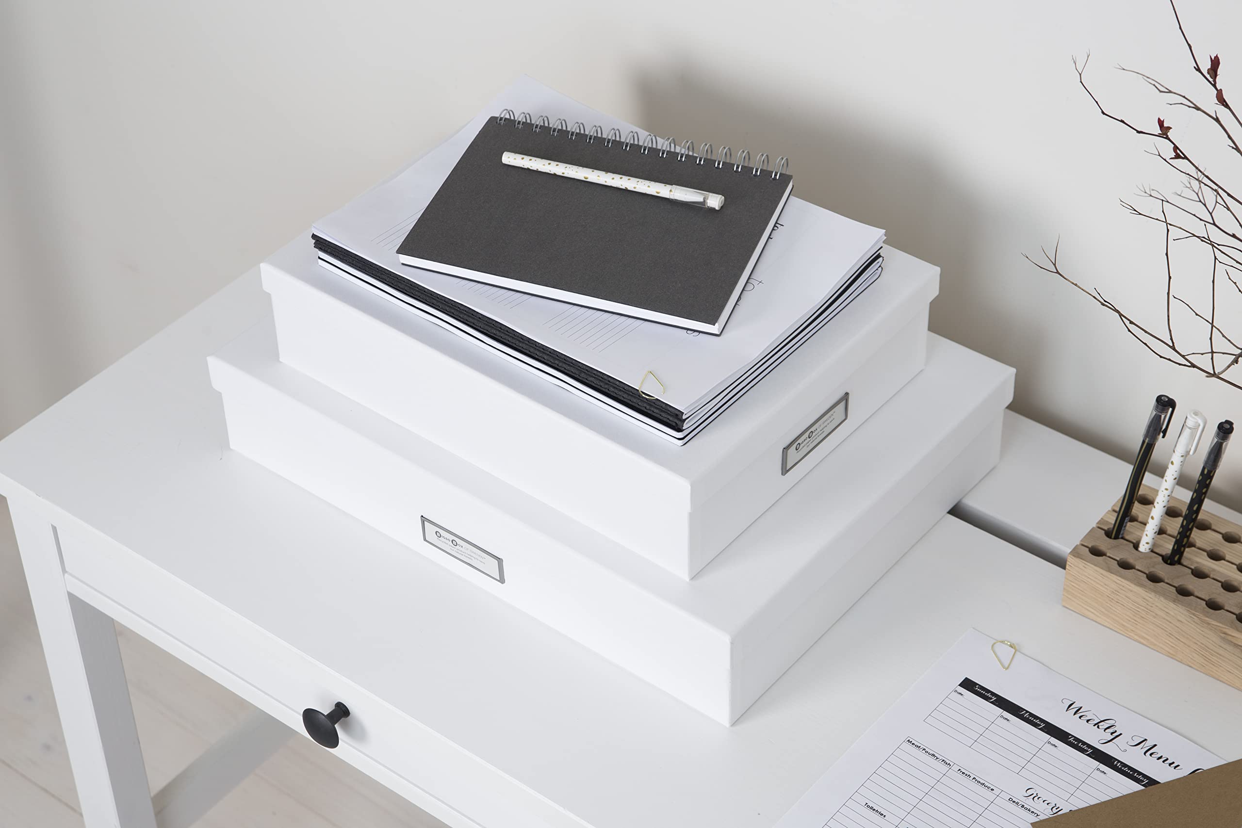 Bigso Sweden A4 Document Storage Box with Lid & Handle - Organize Paper, Brochures, Notes - Durable Fiberboard Office File Organizer for Home & Office Use