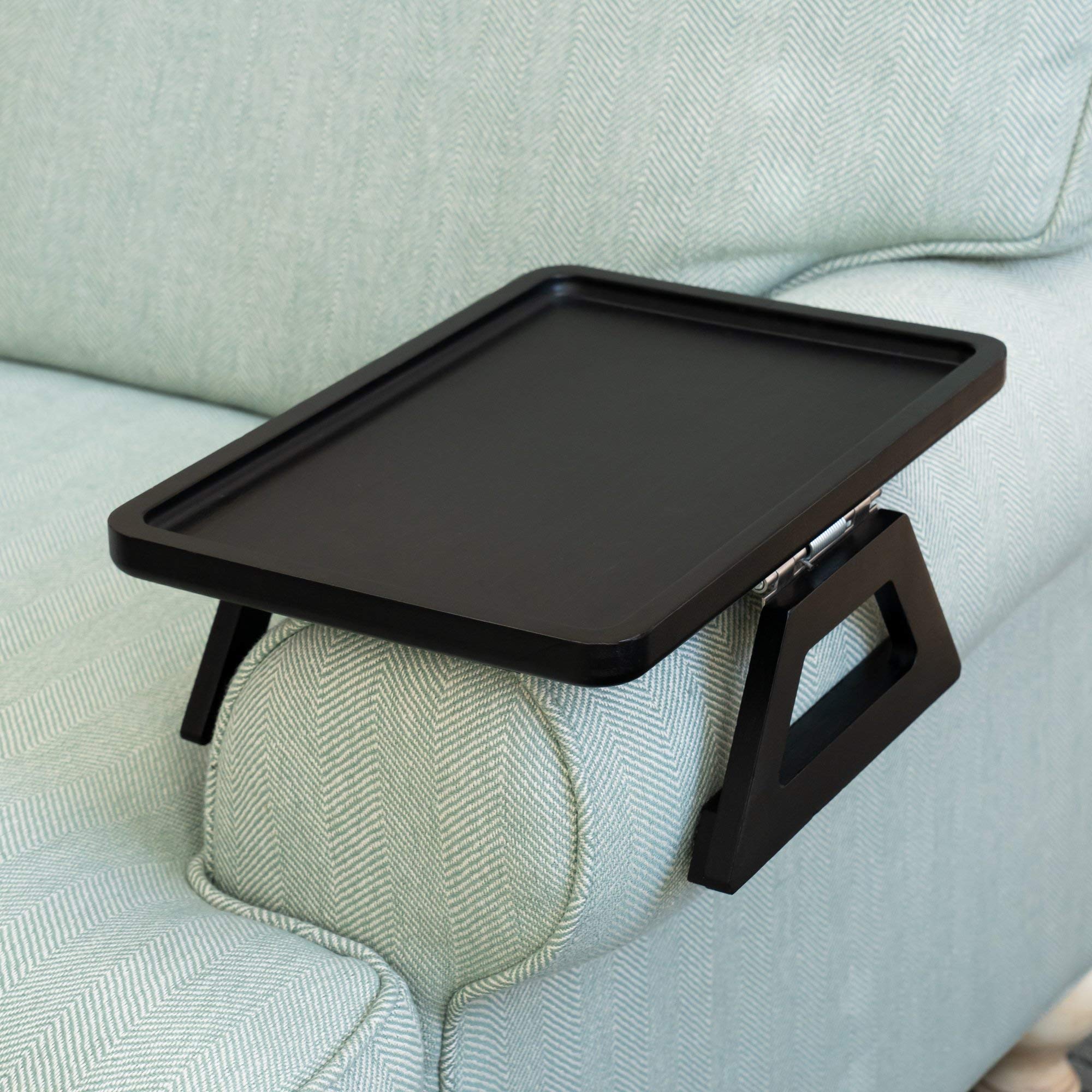 Shamrock Home Bamboo Clip-On Couch Arm Tray Table - 13.75 x 9.5 Inch Black Sofa Side Table for TV Dinners, Drinks, Snacks, Remotes & Small Spaces - Perfect for Living Room, Bedroom & Dorm Use