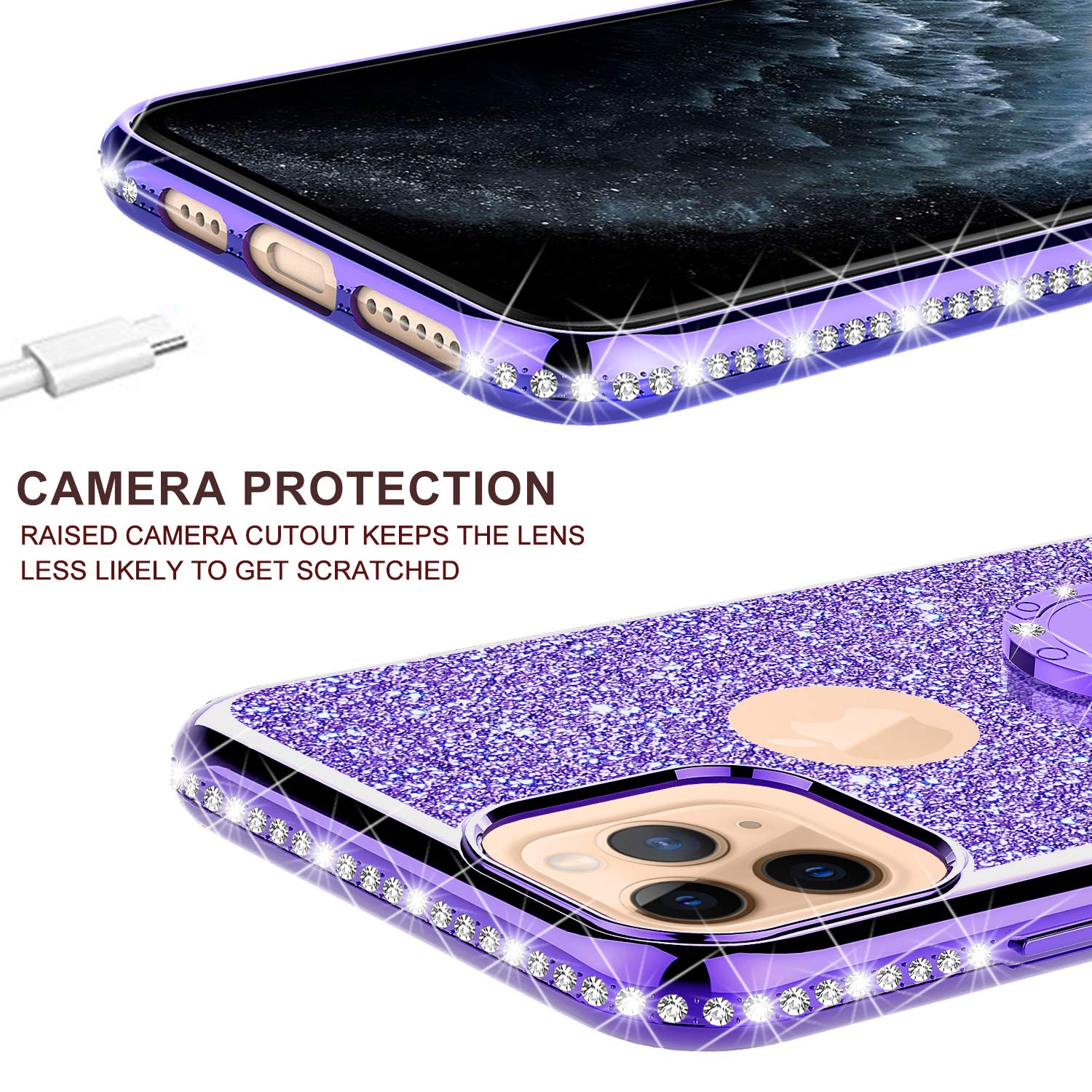 Sparkly iPhone 11 Pro Max Case with Kickstand - Bling Rhinestone Cover for Girls | Party & Daily Use