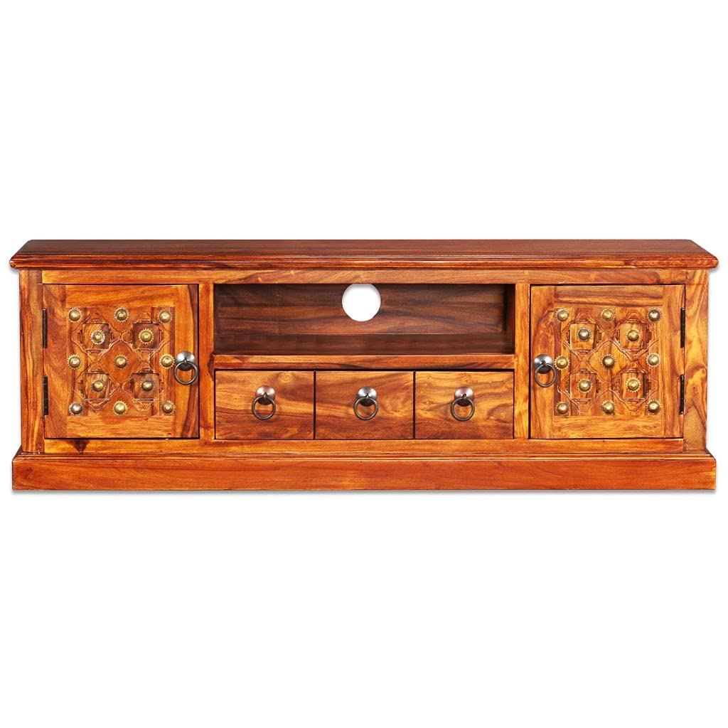 Rustic Solid Sheesham Wood TV Stand with Storage - 47.2