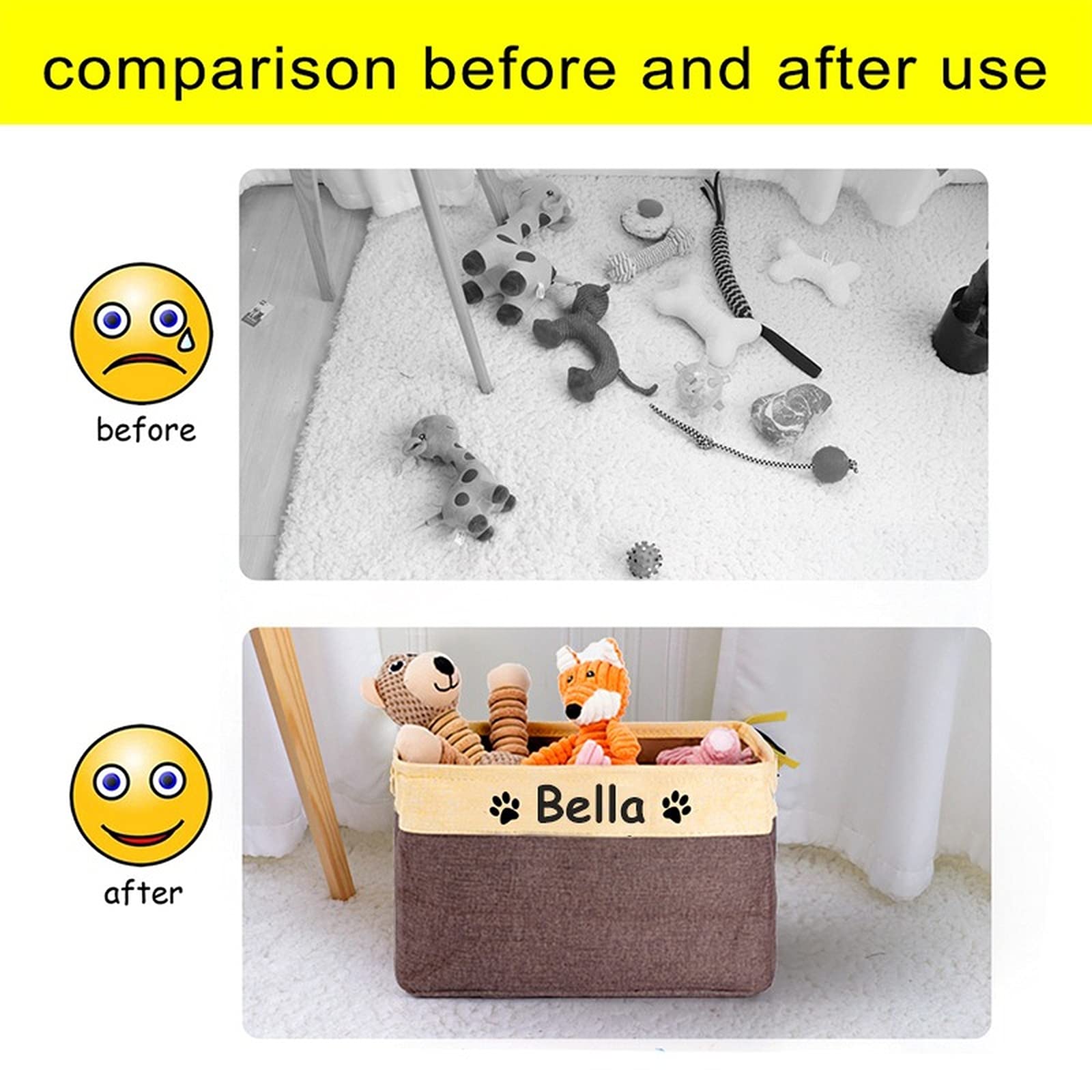 **Personalized Dog Toy Basket with Name - Custom Pet Food Storage Container with Paw Prints - Dog Toy Organizer & Food Storage Bin - Unique Dog Gifts for Pet Lovers (Coffee) - Perfect for Home, Nursery & Pet Play Areas**