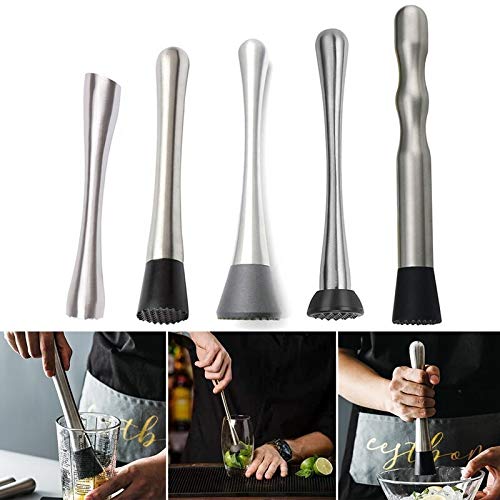 Premium Stainless Steel Cocktail Muddler - Bar Mixer Tool for Mojito, Fruit Juice & Crushed Ice - Professional Bartender Utensil Set Accessory (Black) - Perfect for Home Bars, Parties & Mixology Enthusiasts