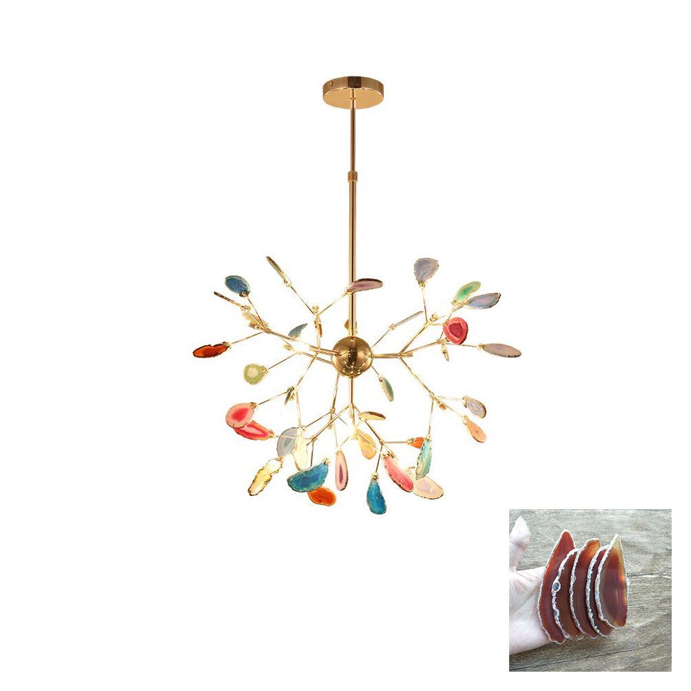 Elegant Agate Flake Crystal Chandelier - Handcrafted Natural Stone Pendant Light Fixture for Dining Room, Living Room & Bedroom Decor