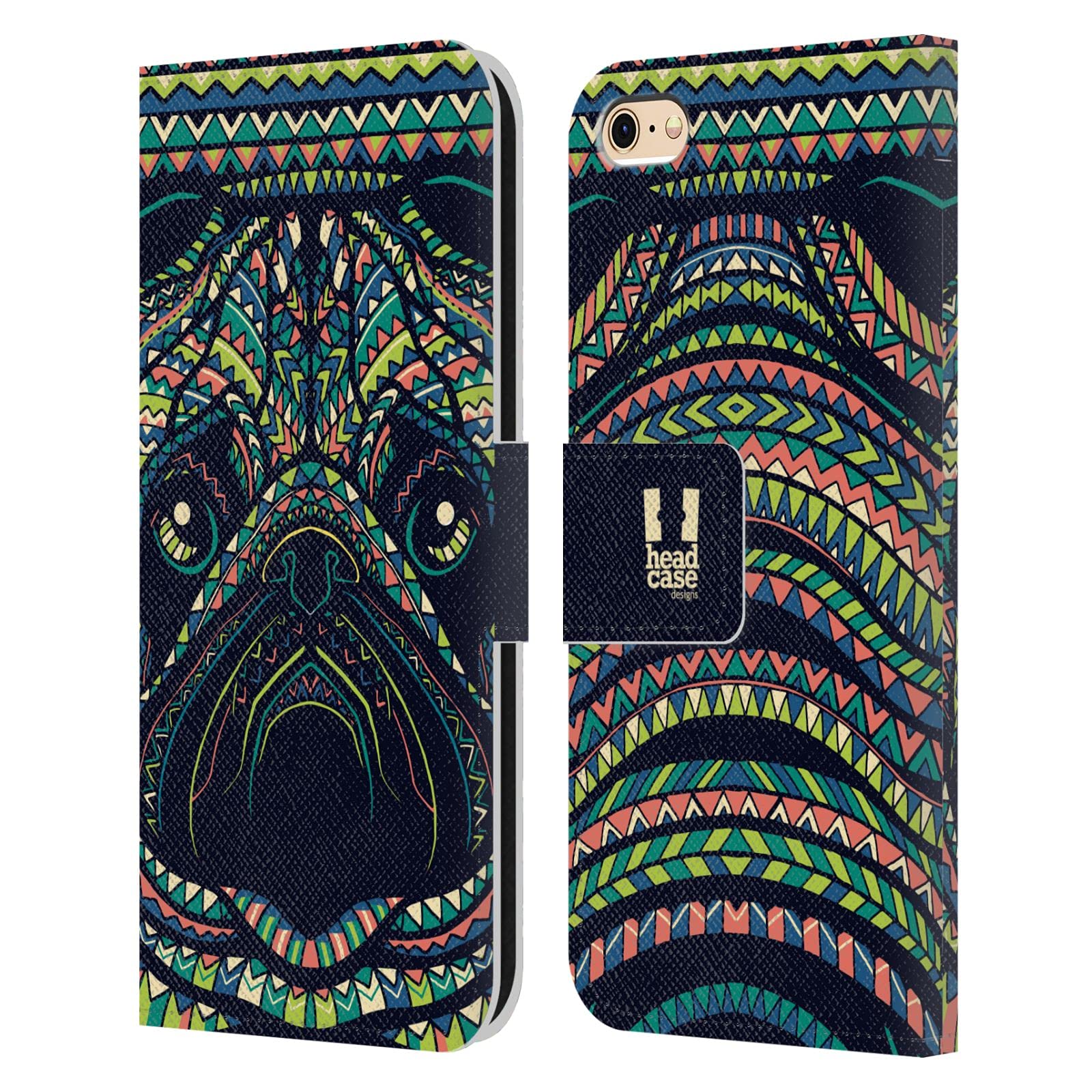 Head Case Designs Pug Aztec Animal Faces Leather Book Wallet Case Cover for Apple iPhone 6/6s - Perfect for Everyday Use and Travel Protection