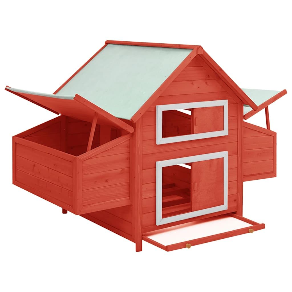 Premium Solid Firwood Chicken Coop with Front Window & Nesting Boxes - Easy to Clean, Weatherproof Roof, Red & White Design (59.8